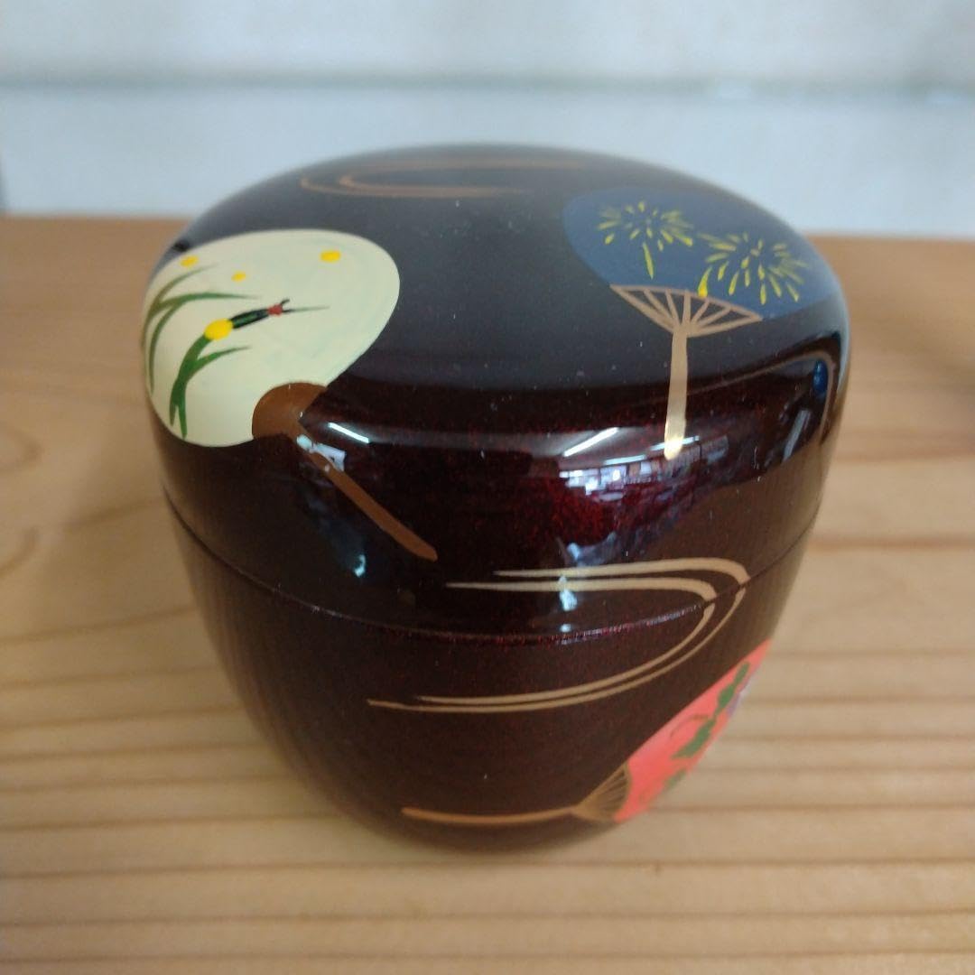 茶道具　期間限定特価　団扇蒔絵中棗　内梨子地　新品 茶道具 期間特価 団扇蒔絵中棗 内梨子地