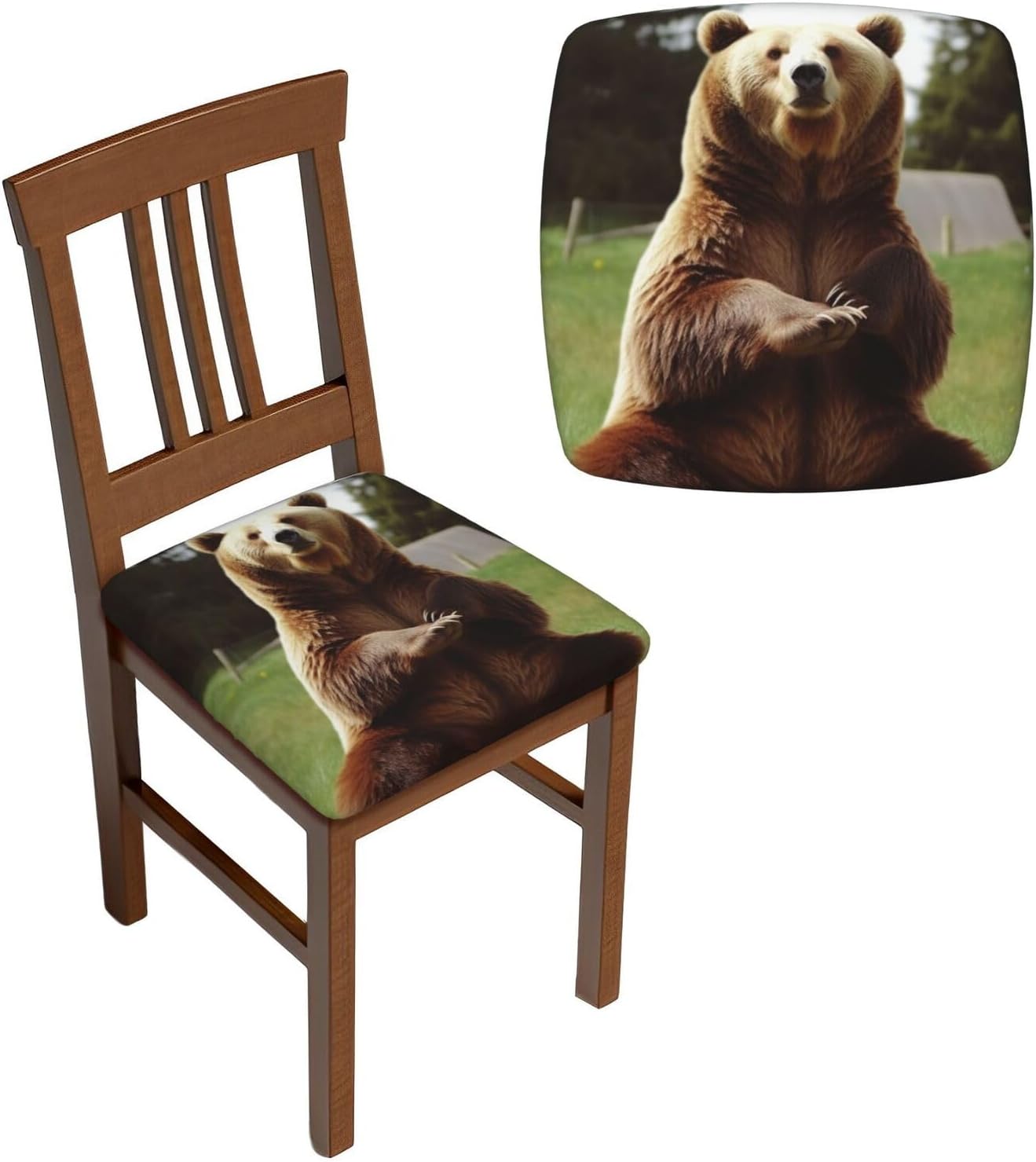 6PCS Stretch Seat Covers Set, Hi Bear Sit on the lawn Chair Covers for Dining Room, Square Chair Seat Slipcovers with Ties, Removable Washable Dining Chair Protector Seat Cover for Kitchen Office