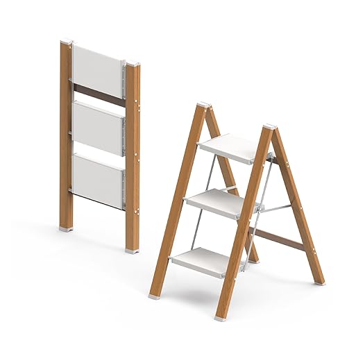 3 Step Ladder, Folding Aluminum Step Stool with Anti-Slip Wide