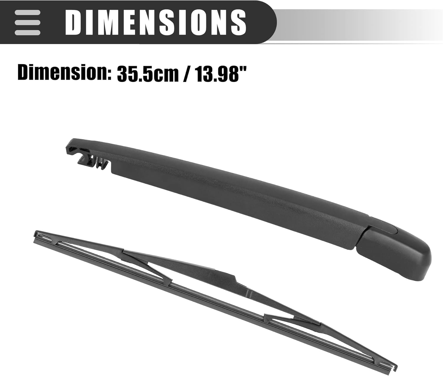 Motoforti Windshield Wiper Blade Arm Set, 14 Inch Rear Window Wiper Kit, for Kia Borrego 2009, Rubber, Black