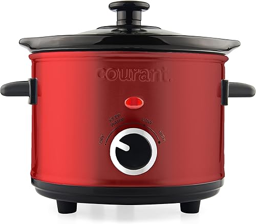 Miniatura 2 de Courant Mini olla de cocción lenta, con opciones fáciles de poner en lavavajillas, 1.6 cuartos de galón, color rojo
