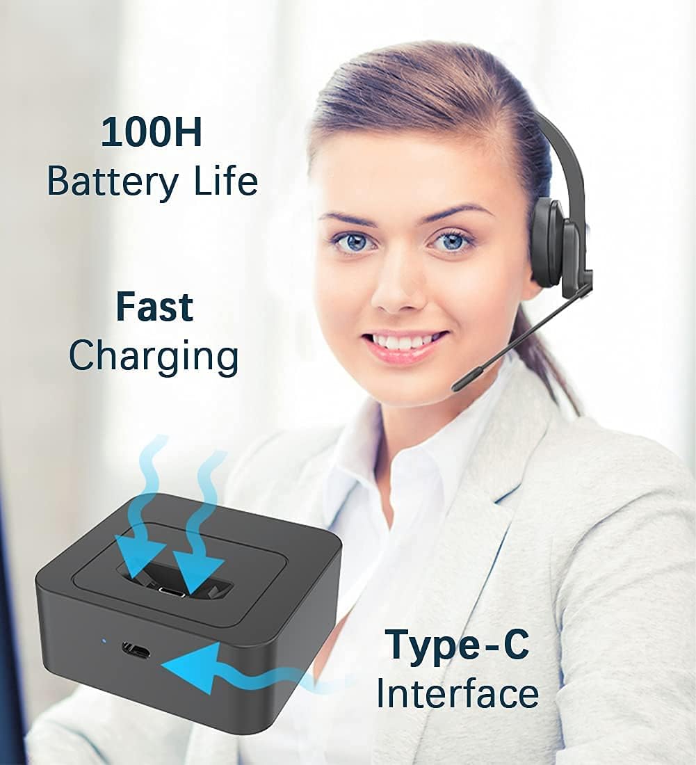 TFR Cuffie Bluetooth Senza Fili con Microfono con Antirumore per PC  Computer Cuffiette Wireless On Ear per Call Center Skype Chat Conference  Call Videoconferenza Ufficio lencicol Cuffie per PC Informatica