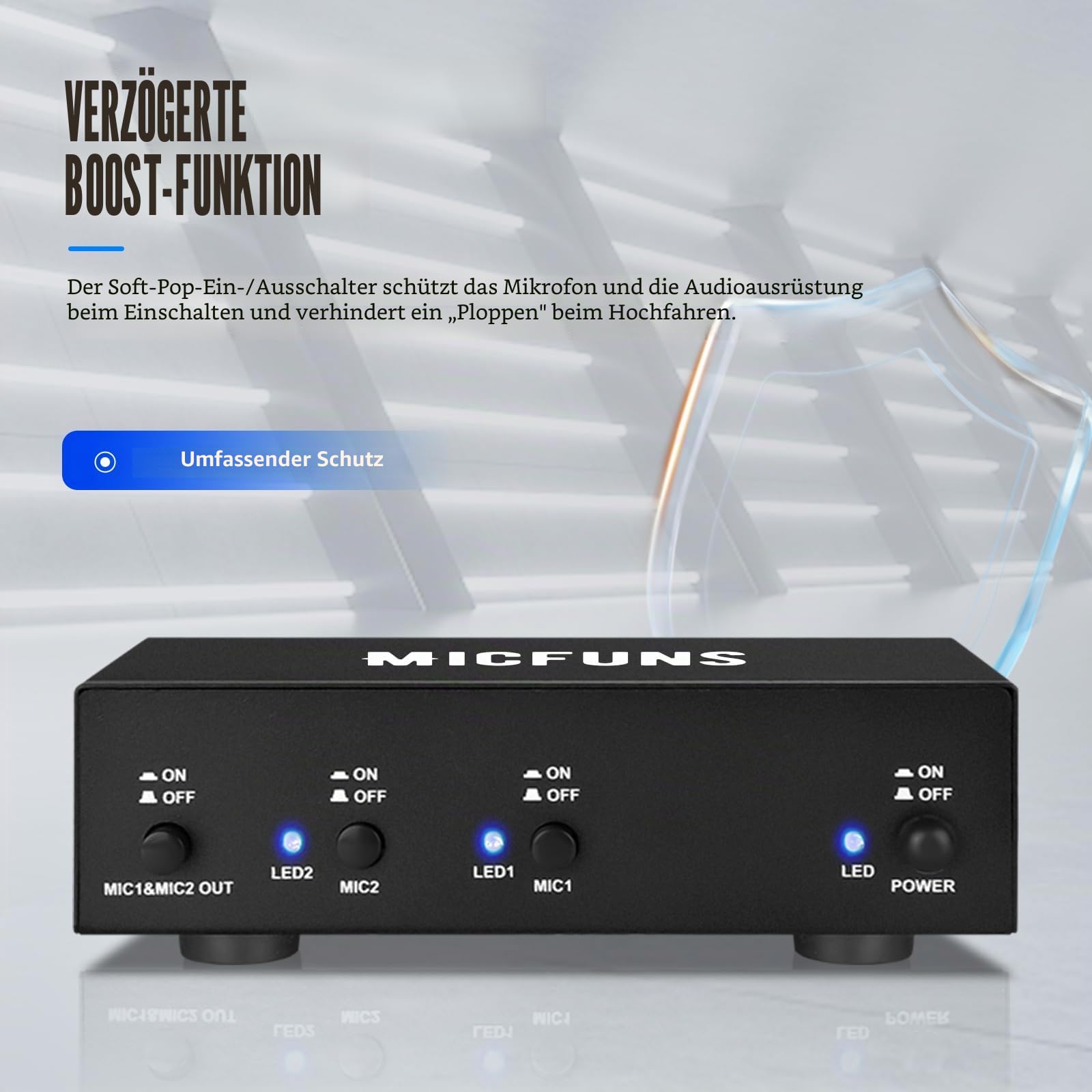 MC2 2 Kanal 48V Phantomspeisung mit 3.5mm Audiokabel zum Anschluss von Audio-Interface für Kondensatormikrofone Musikaufnahmegeräte (2 Kanäle)