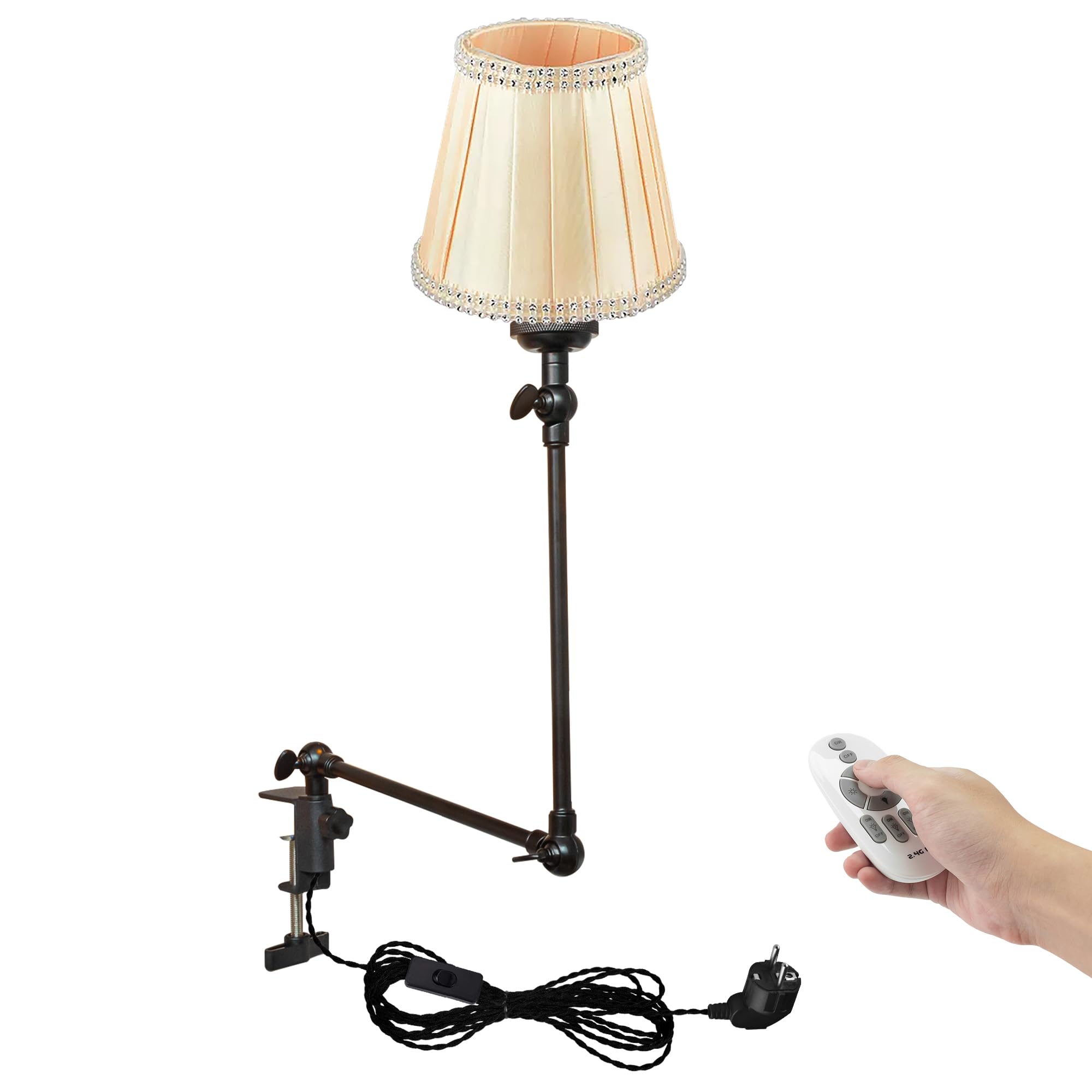 Klemmleuchte mit Fernsteuerung,1 Packung Leselampe mit 2,5 m Kabel, Dimmbar Nachttischlampe,Augenpflege Schreibtischlampe für Büro Heimgebrauch, E27 Lampenhalterung - DZ0332/21
