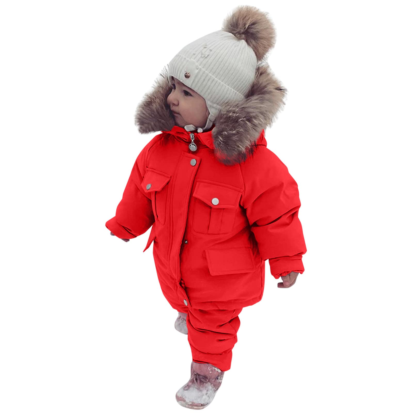 Generisch Manteau d'hiver épais et chaud en duvet avec ensemble pour fille - Combinaison de neige en polaire