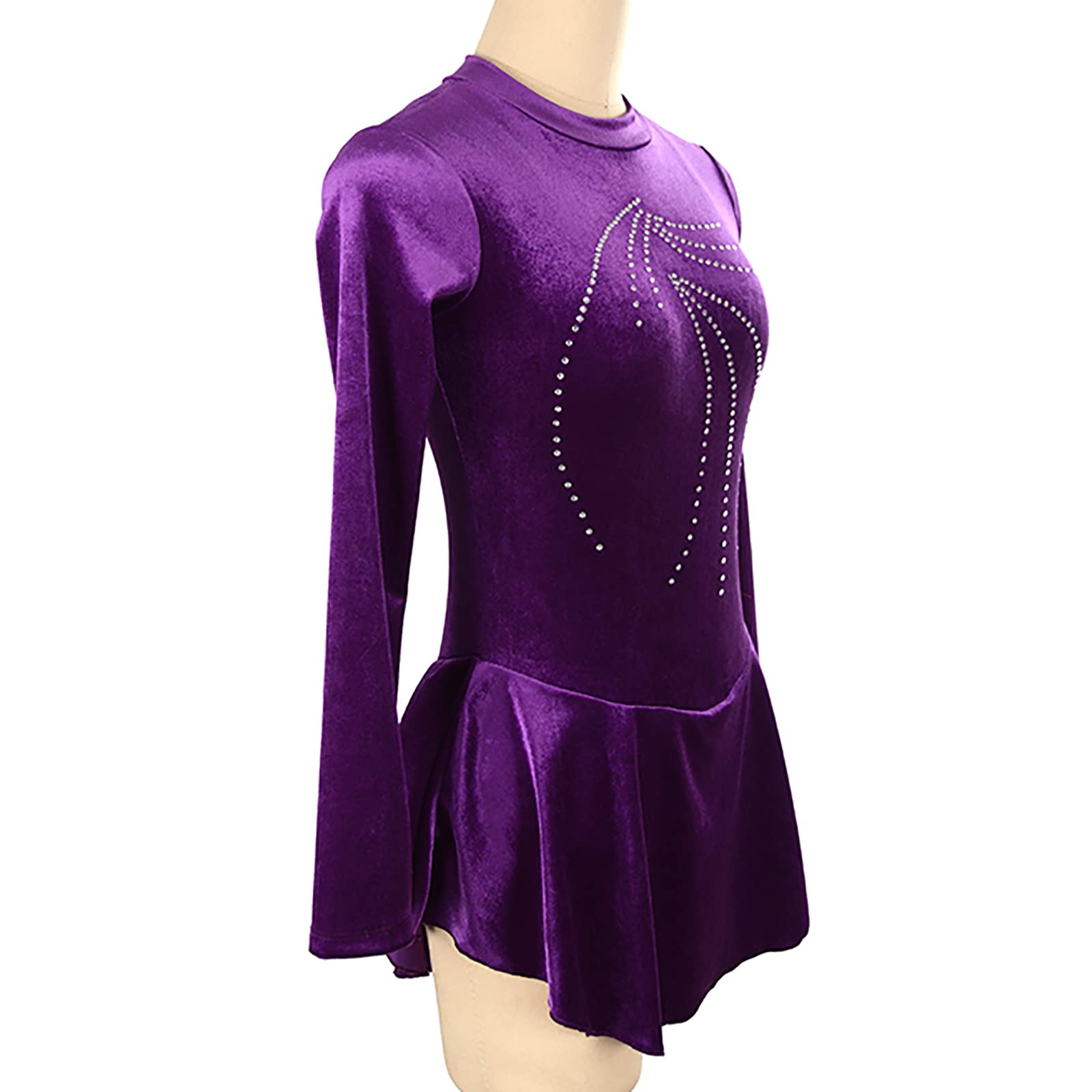 Niñas Mujeres Vestido de Patinaje sobre Hielo Manga Larga Leotardo de Gimnasia Ritmica Danza Ballet Disfraz(Size:S/140,Color:Púrpura)