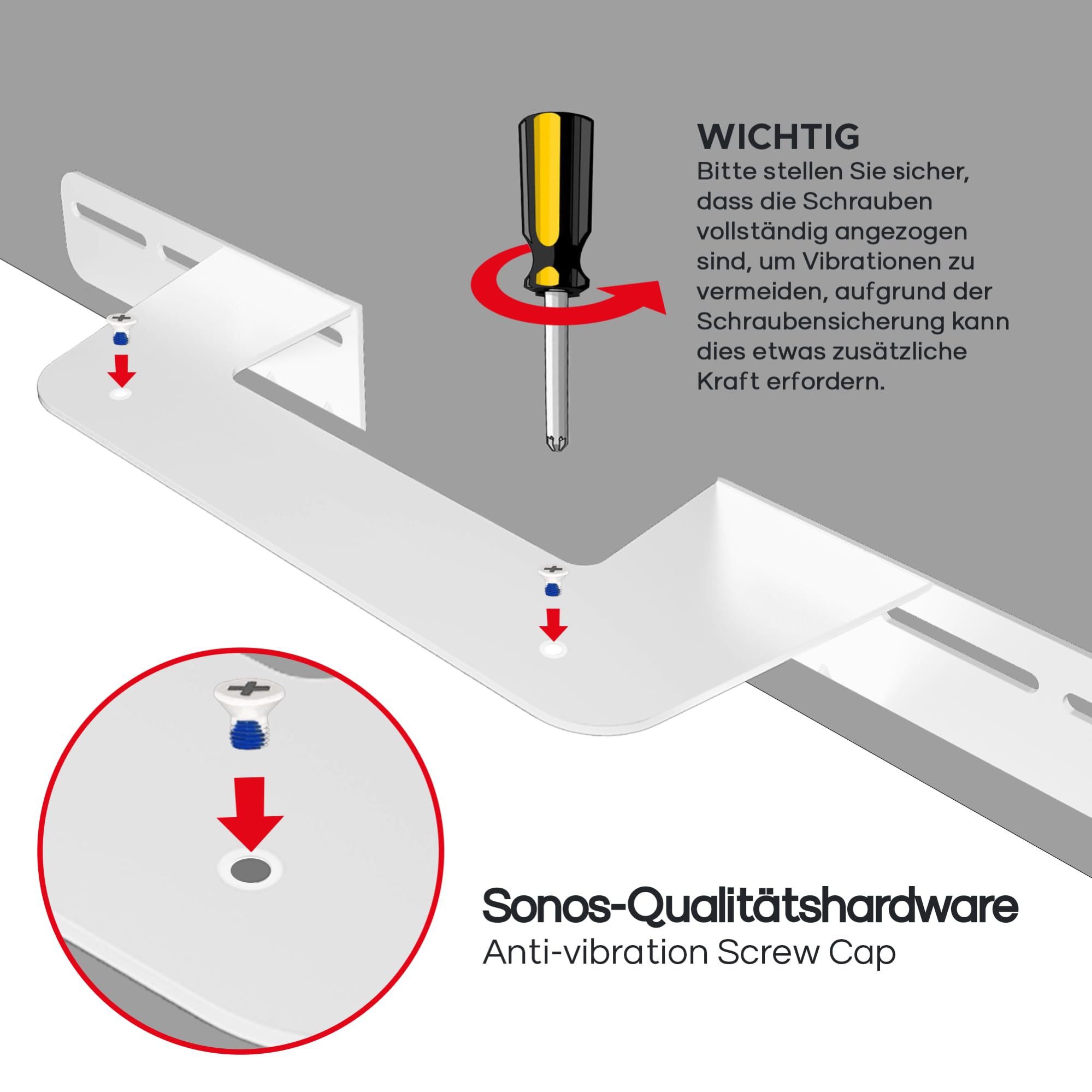 Sound bass Soundbar-Halterung für Sonos Beam, Kompatibel mit Generation 1 & 2 Sonos Beam Soundbar, Inklusive sämtlichem Montagematerial, Halterungsbügel, Weiß