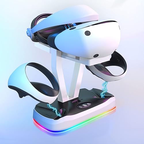 YOUHODA Soporte de estación de carga RGB PSVR2, base de carga Playstation VR2 con 3 conectores tipo C y cable tipo C para accesorios PS5 VR2