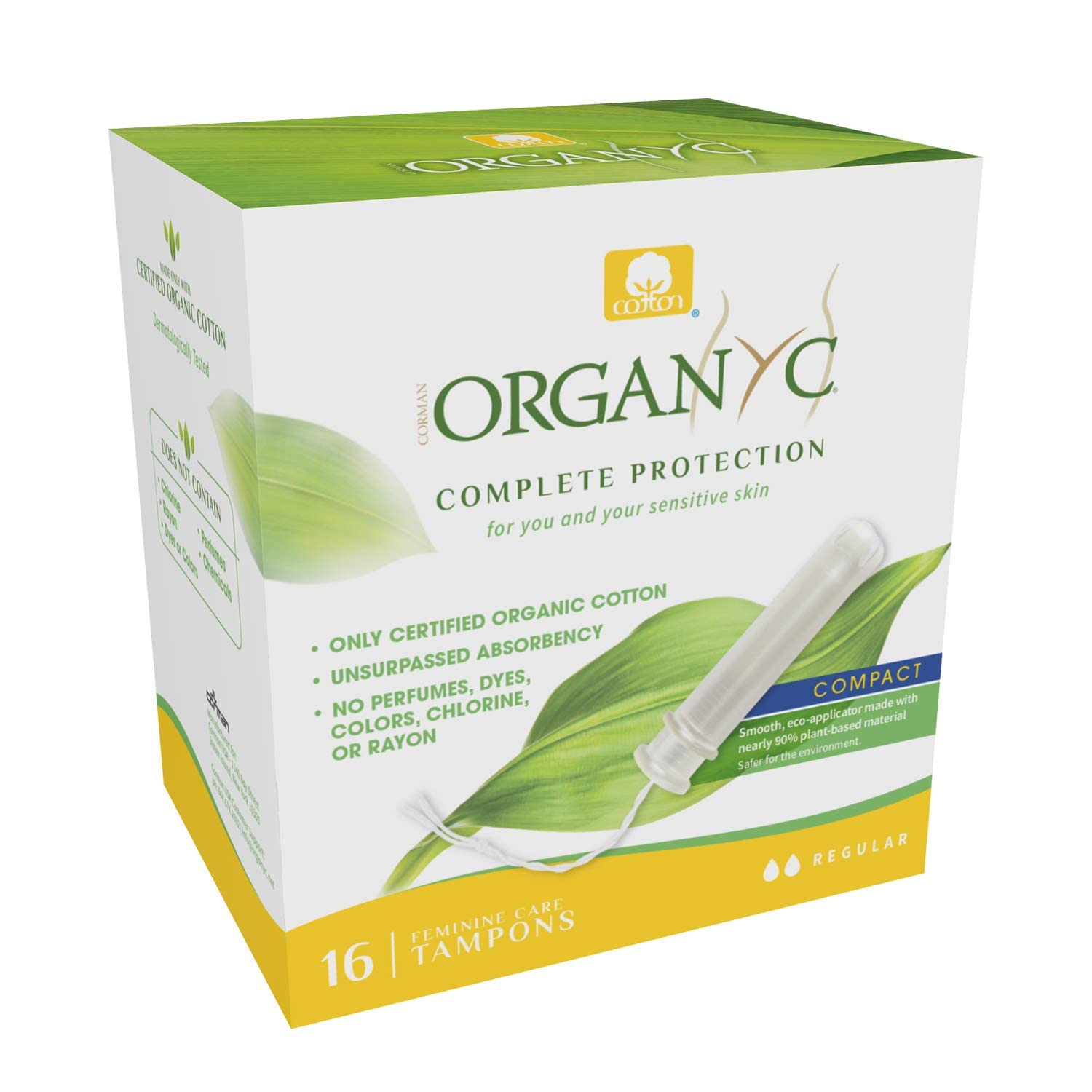 Organyc 100% Certified Organic Cotton Tampons, Plant-Based Eco-Applicator, Normal Flow (16 Count) + Everyday Ultra-Thin Panty Liners (24 Count)