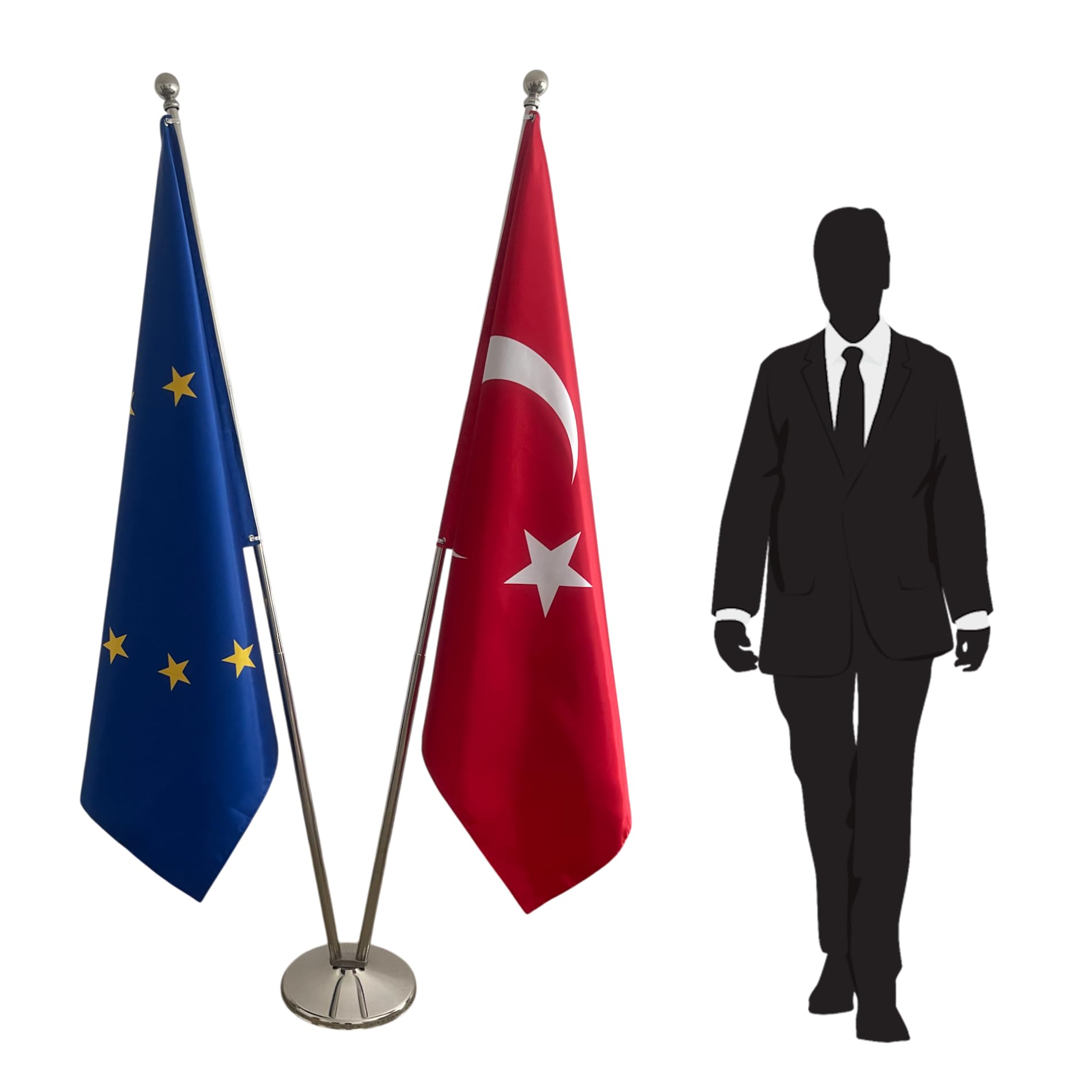 Flagge Europa und Türkei mit Mast und Fuß - Bürofahnen auf Hampes CN3-EU-TR