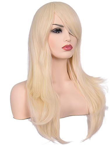 Miniatura 3 de Morvally - Peluca de cabello sintético lacio y ondulado con flequillo, 23 pulgadas de largo, resistente al calor, para Cosplay, disfraz de Halloween