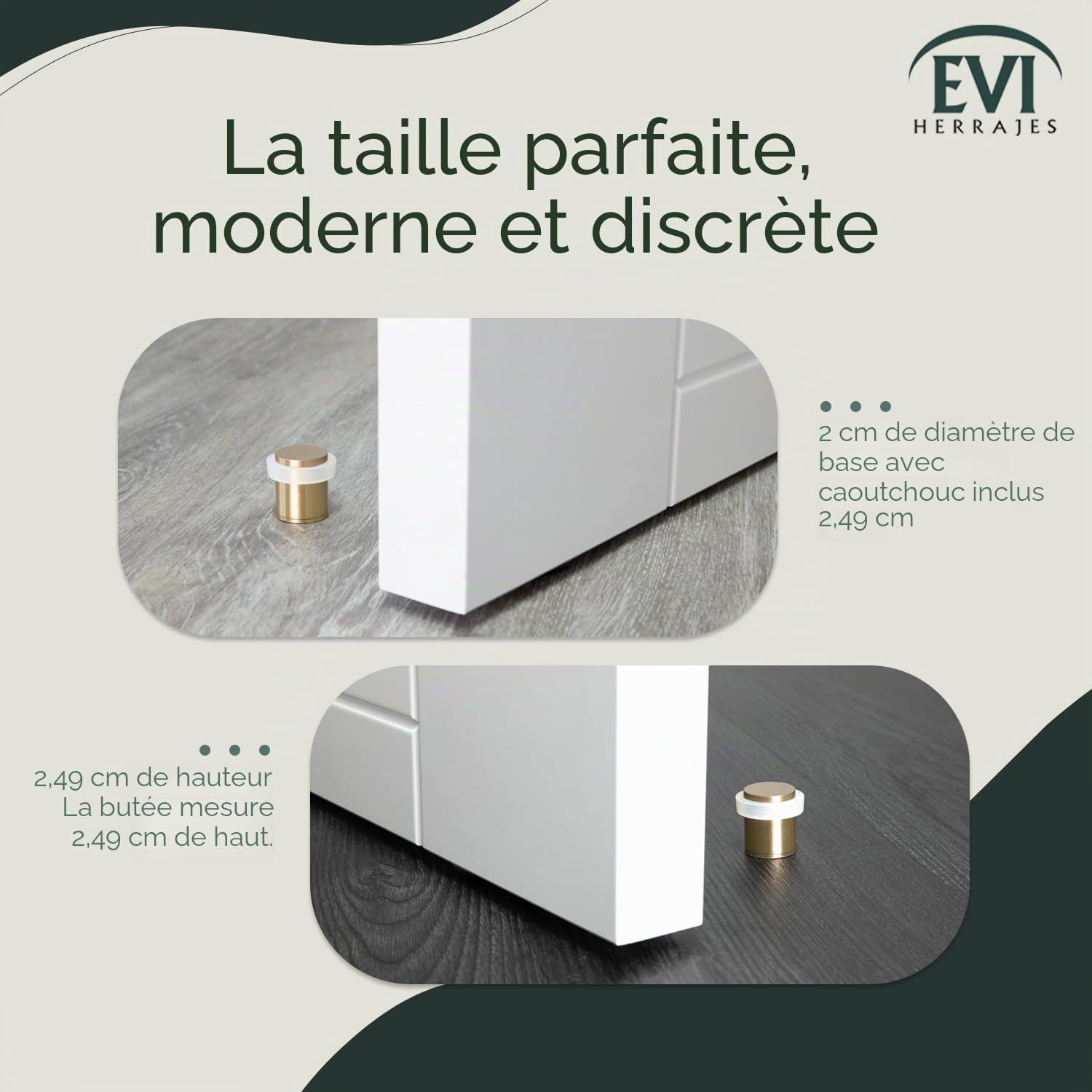 EVI Herrajes | Lot de 2 Butées de Porte en Laiton | Ø20x25mm | Finition Mate- Caoutchouc Blanc | Installation par vis | Mod. 180LMT