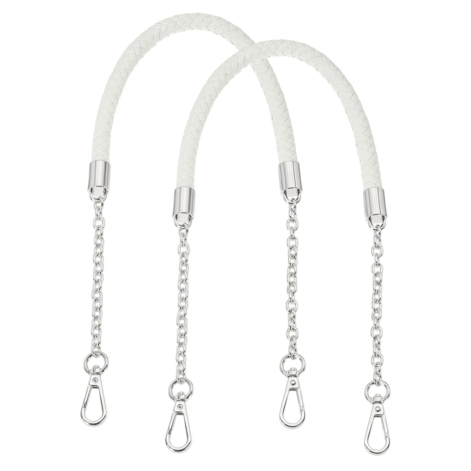 sourcing map 2Pcs PU Leather Chain Purse Strap, 24.4 Inch Braided Purse Handle Replacement for Handbags Underarm Bag Tote (White, Silver Buckle)
