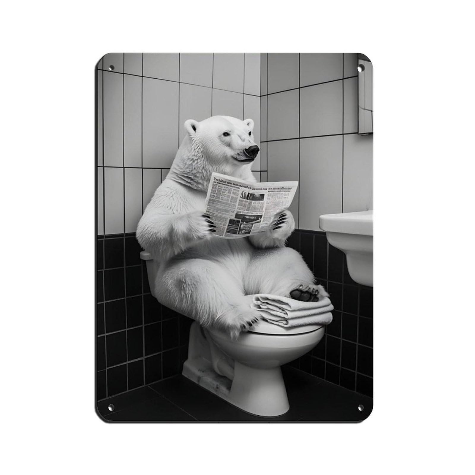 Funny Polar Bear Bathroom Art Retro Poster Metal Tin Sign Chic Art Retro Iron Painting Bar People Cave Cafe Family Garage Poster Wall Decoration 12x16inch(30x40cm)
