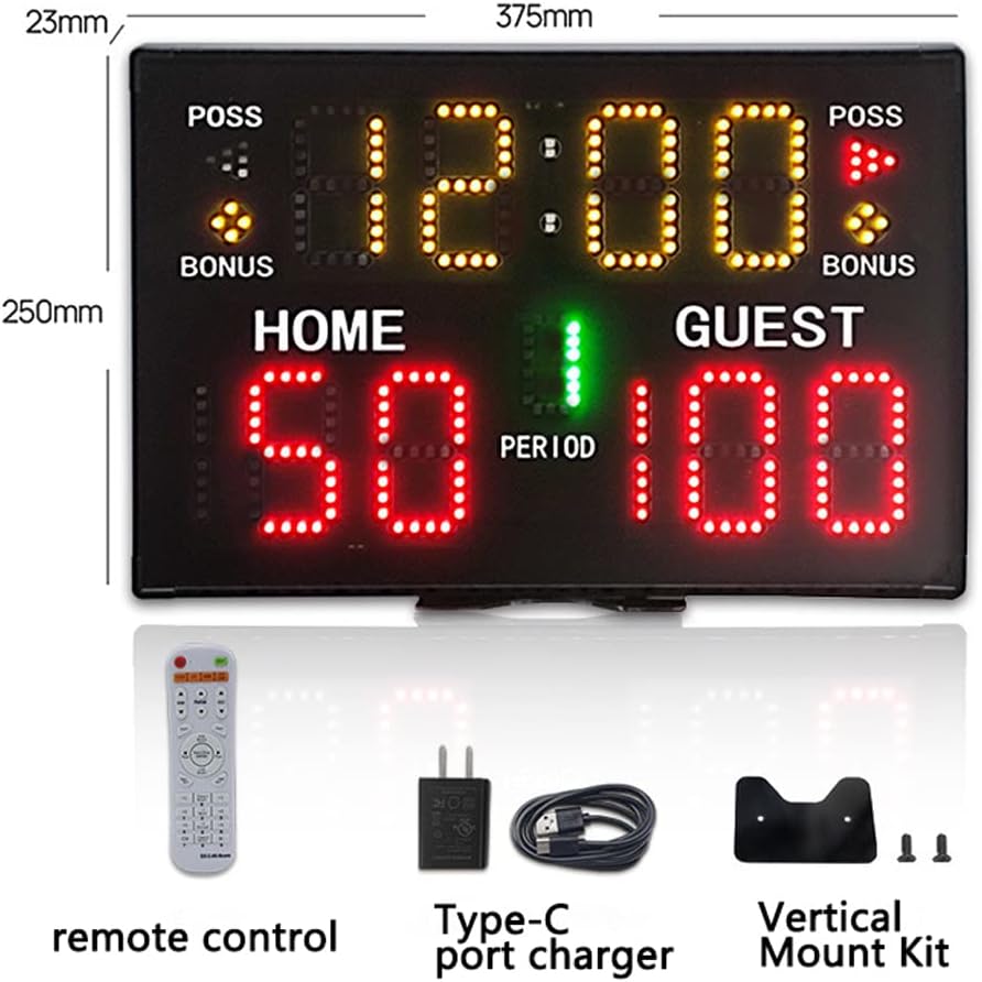 Electronic Scoreboard, Digital Scoreboard with Buzzer, 5-Level Brightness Adjustment, for Many Indoor/Outdoor Competitions