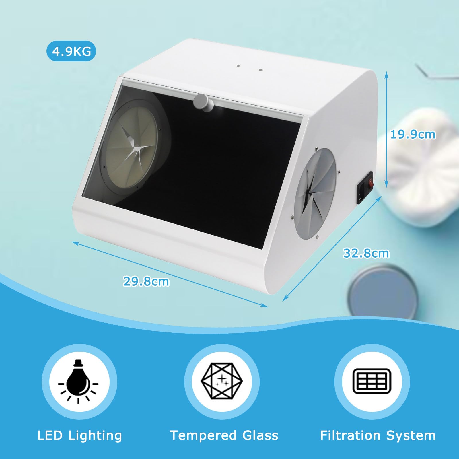 Zahnpolier- Und Schleifbox, Sandstrahl- Und Staubdichte Box, Mit LED-Lichtquelle & 2 Filtern, Hochtransparentes Sichtfenster, Reduziert Staubschäden für Anwender