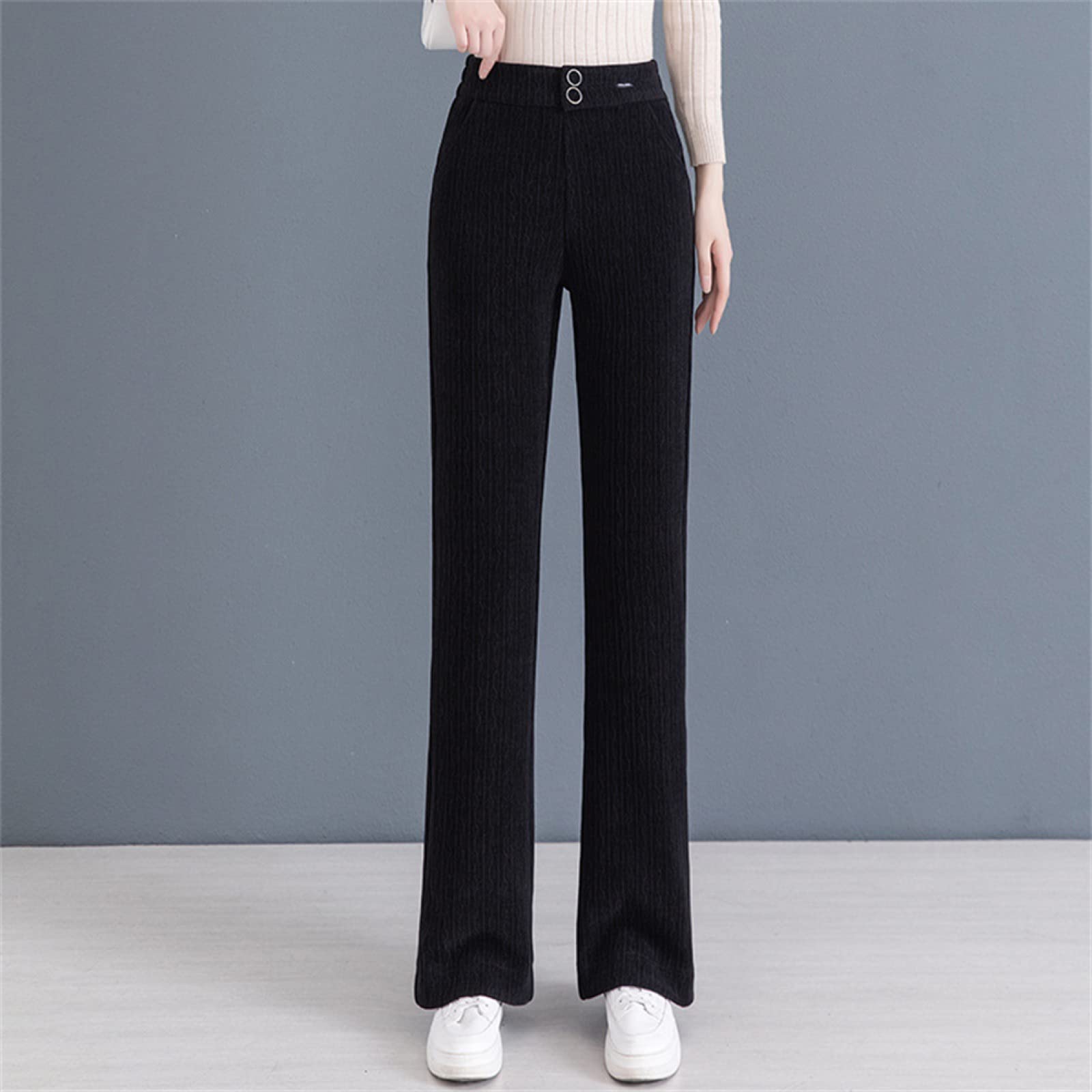 Corduroy Wide Leg Trousers for Women In Spring, Autumn and Winter, Loose Flare Trousers, Casual Straight Tube Micro Pull Trousers for Women