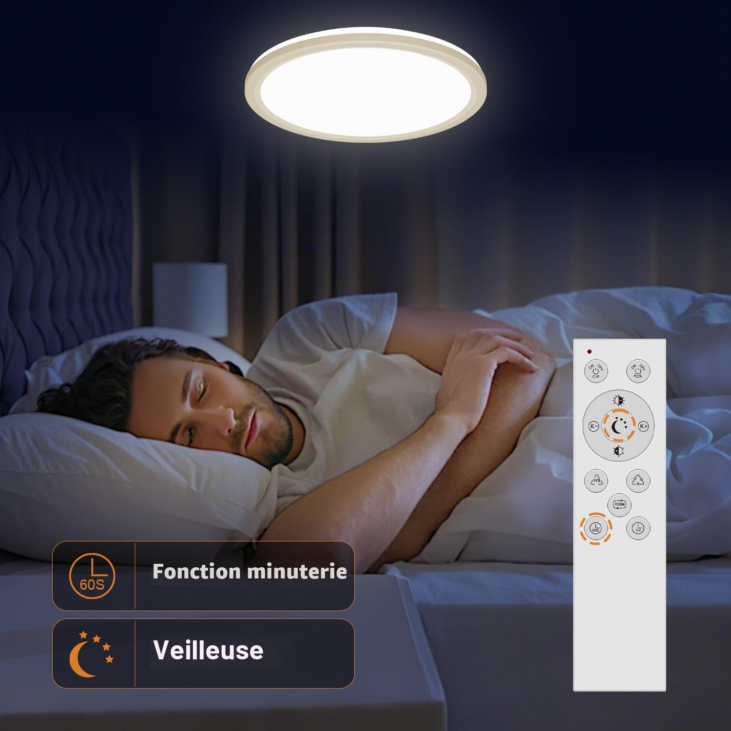 slochi Plafonnier LED à intensité variable avec télécommande, Lampe LED de Plafond RGB à changement de couleur, 30 cm, 3000K-6500K, pour salle de bain, Chambre d'enfant- ronde,Blanc