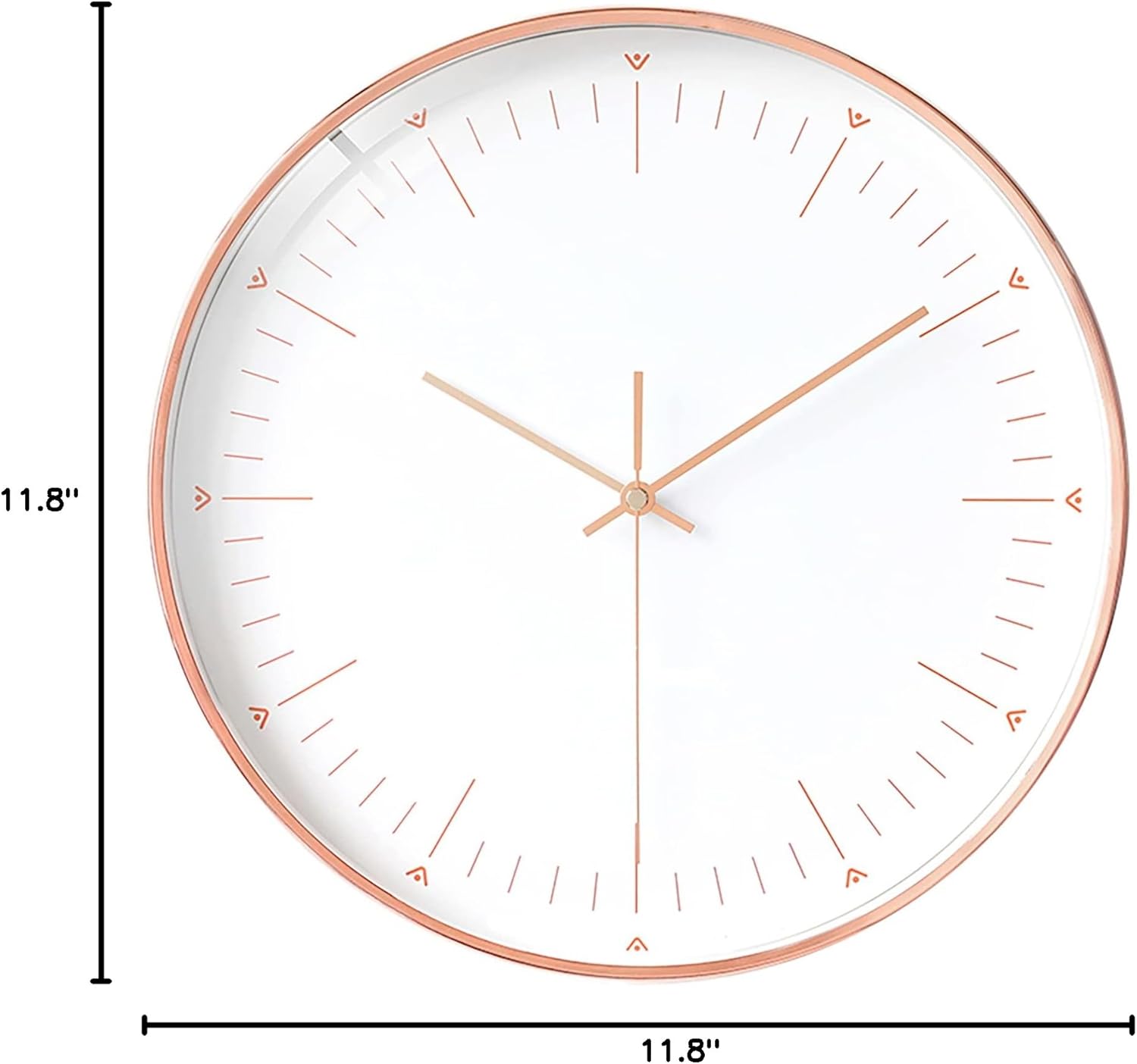 Stephanie Imports Modern Minimalist Rose Gold on White Silent Wall Clock with Glass Top (Numberless Dial)
