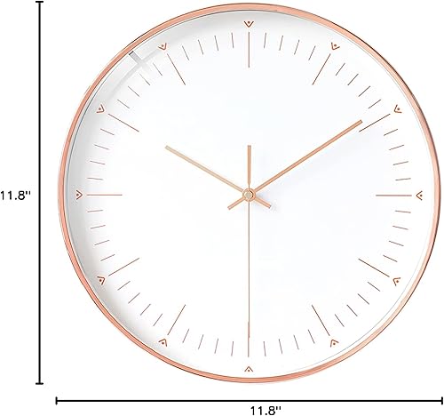 Miniatura 6 de Stephanie Imports Moderno reloj de pared silencioso de oro rosa sobre blanco con tapa de cristal (esfera sin número)