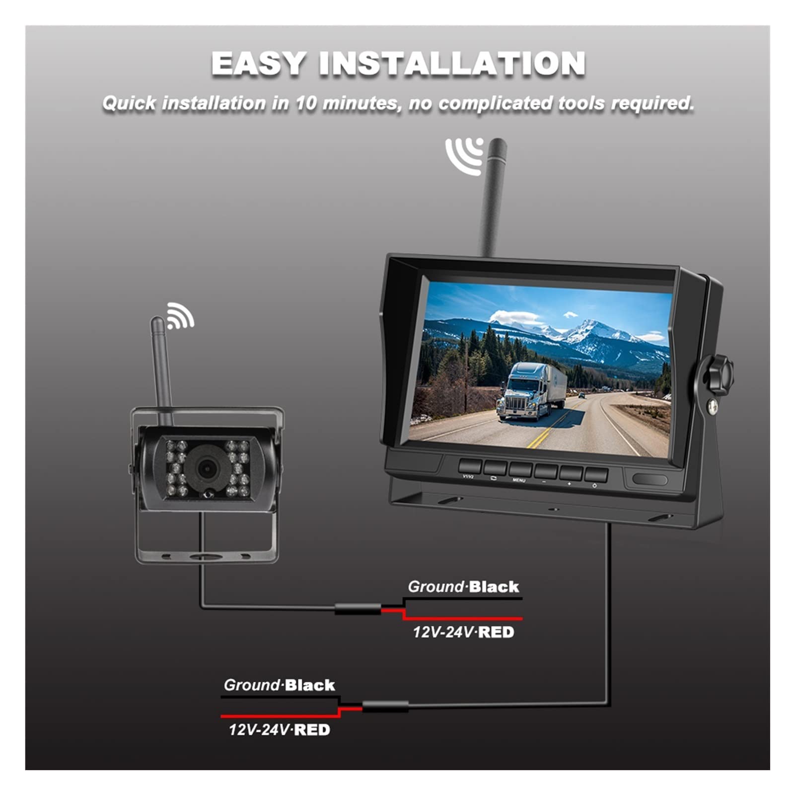 GPS pour Voiture, Surveillance de Voiture 7 Pouces Sauvegarde Camion sans Fil Affichage la Vue arrière et caméra Sauvegarde inversée WiFi for RV Autobus télé Écran d'affichage(1 Camera)