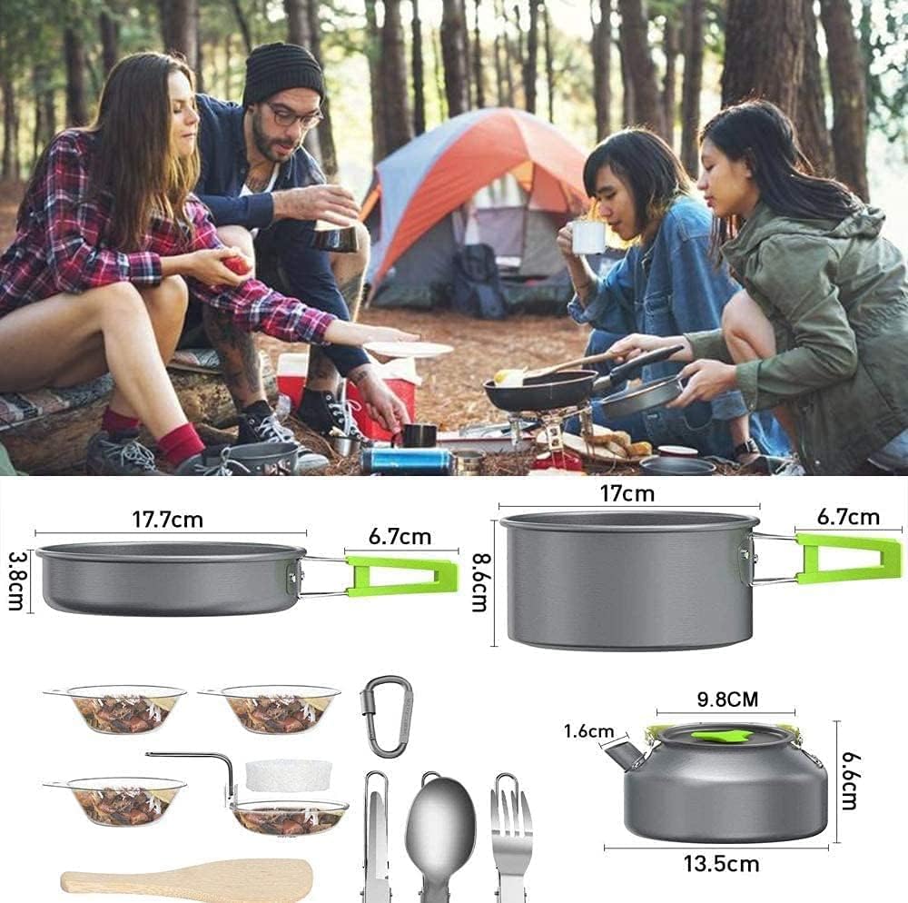 14PCS Kit de Utensilios Cocina Camping,Camping Kit de Portátil y Liviano Acero Inoxidable Cocina Camping Ollas y Sartenes para Acampada,Excursión,Escalada,Senderismo