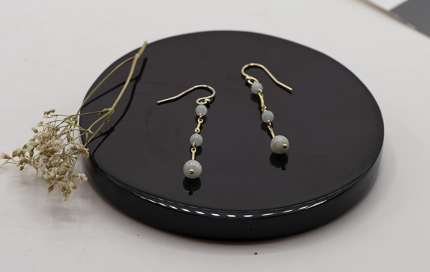 LTC Designs 14k Gold Filled Linear 4mm Jade Triple Bar-Drop Fishhook Earrings for Women and Friends. Pertective, and Good Luck Stone.