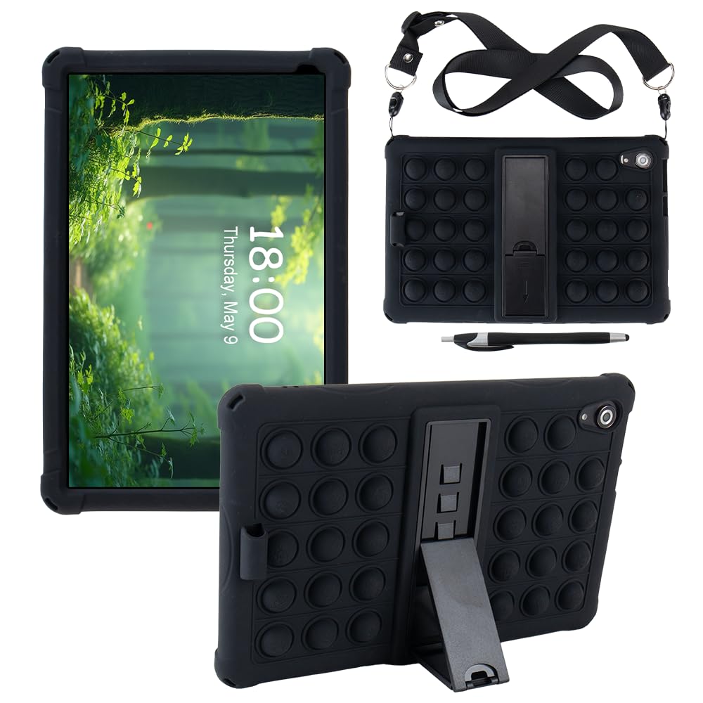 Case for Urao C107 10.1 inch Tablet with Shoulder Strap, Stylus Multi-Angle Portable Case for C107 Tablet (Black)