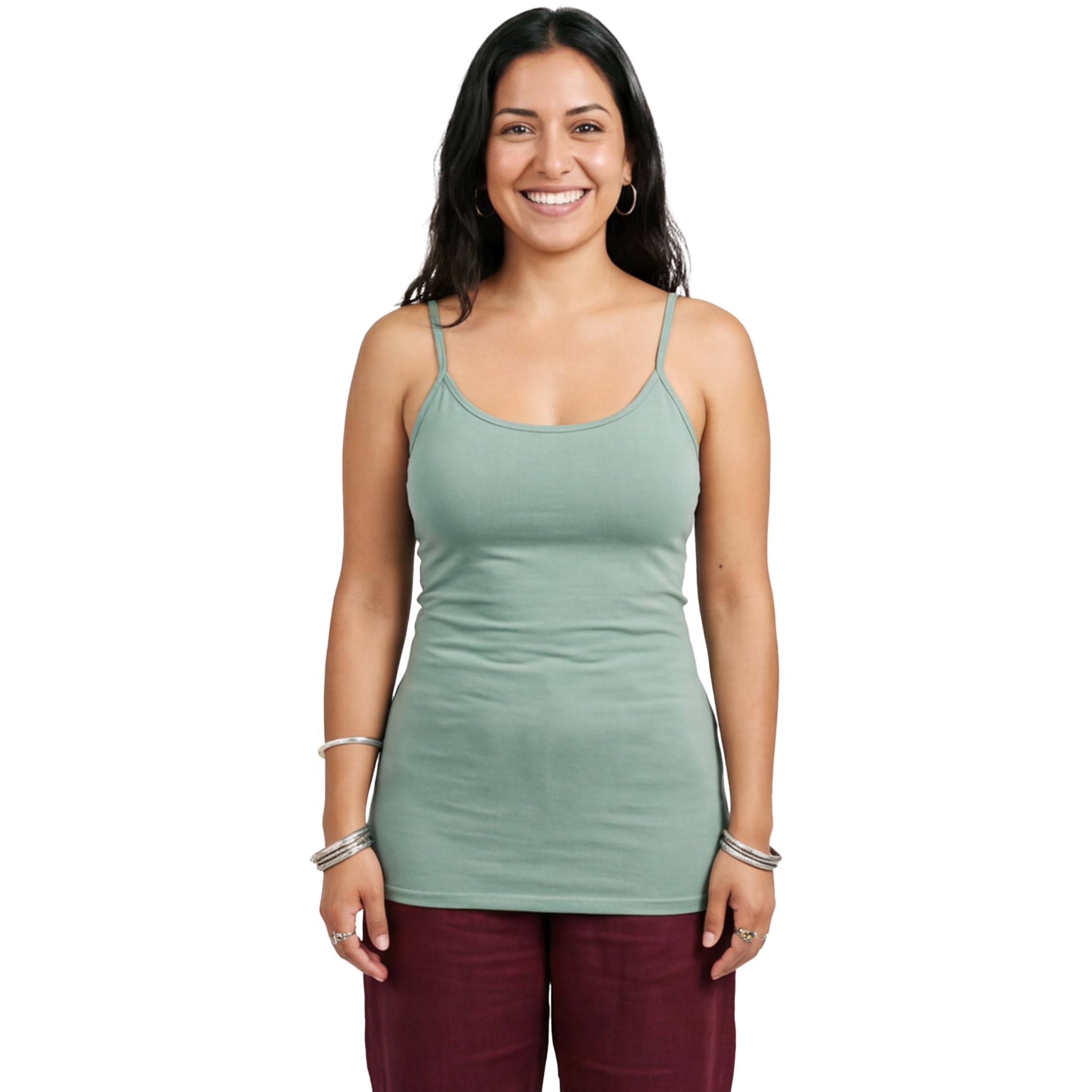 Emmalise Women's Basic Casual Long Camisole Adjustable Strap Cami Layering Top