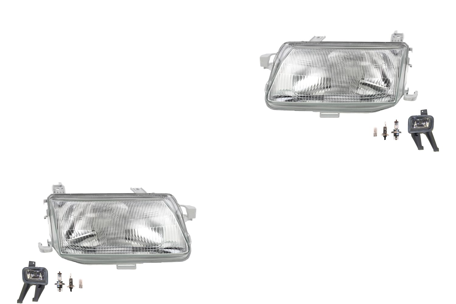 Johns, Juego de faros delanteros halógenos para Opel Astra F 09/1994-09/1998wa. H4 izquierda y derecha + faros antiniebla + bombilla
