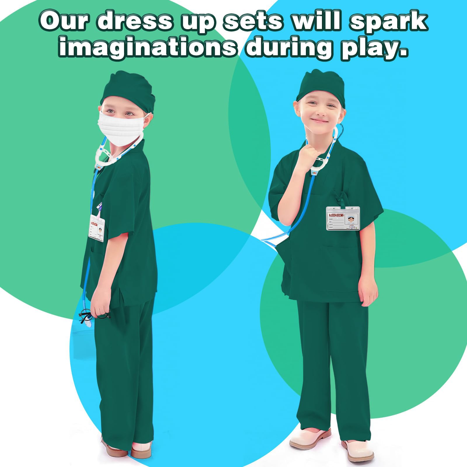 costume da medico, Costume Dottore Bambino Halloween per Bambini dai 3 Anni, stetoscopio, top chirurgico e pantaloni, Kit Dottore Medico Gioco Dottore Costume Carnevale Halloween per Bambini