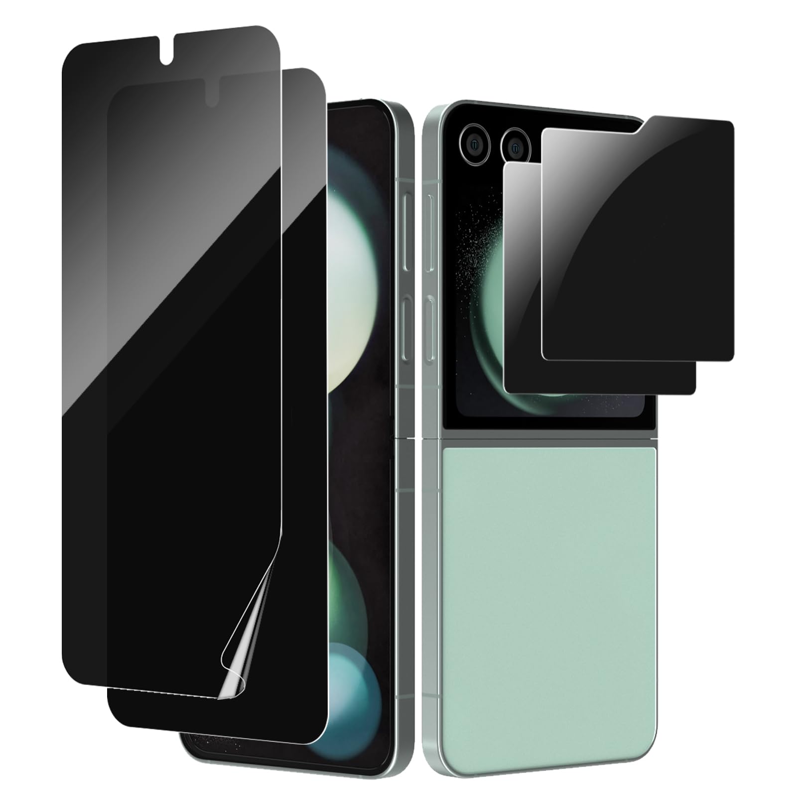 Photo 1 of [2 Set] Compatible With Samsung Galaxy Z Flip 5 Privacy Screen Protector, 2 Pack Internal Anti-Spy Film + 2 Pack Outer Privacy Tempered Glass Screen Protector, Anti-Spy, Anti-Scratch, Case Friendly