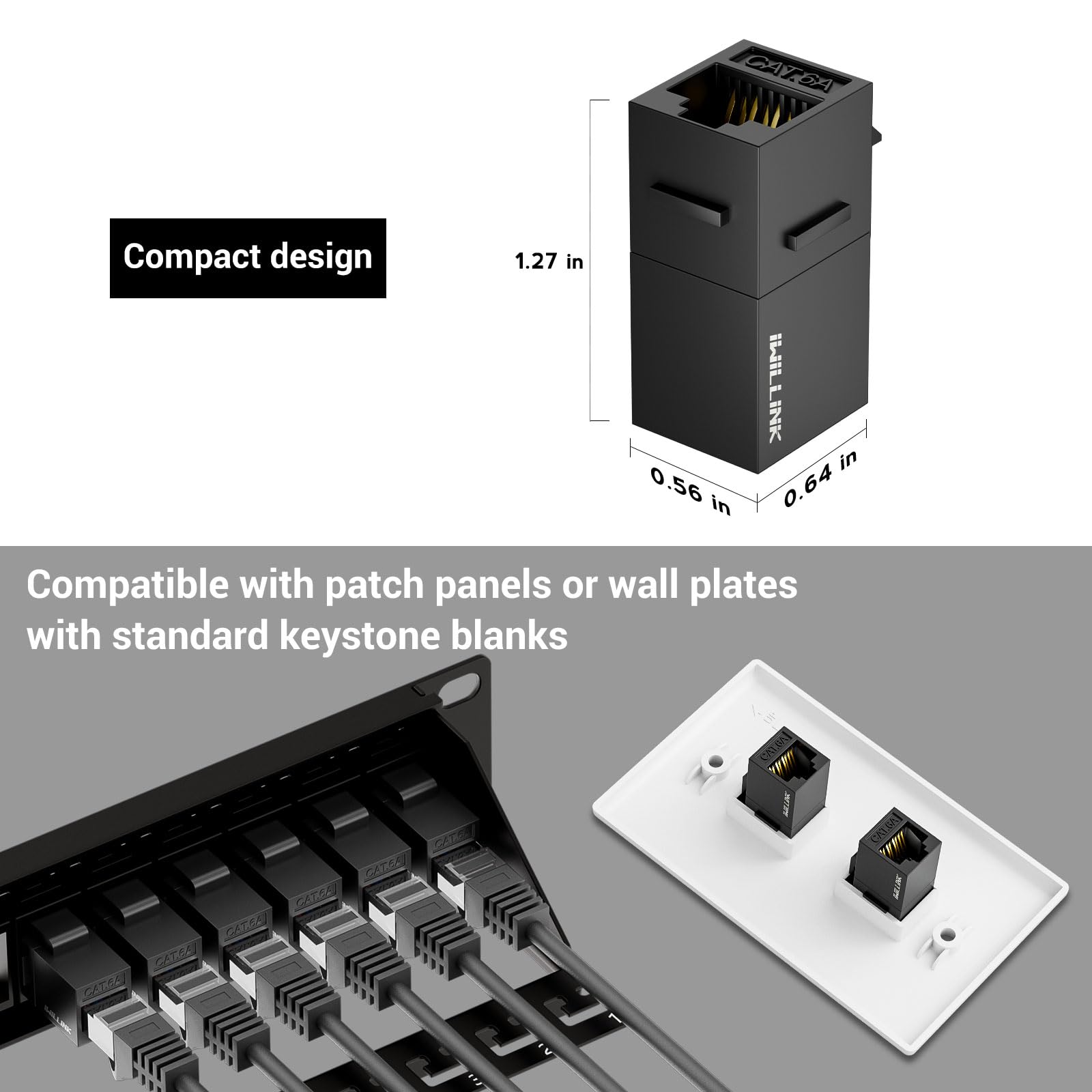 iwillink Lot de 25 coupleurs Keystone RJ45 Cat6A 10 Gbit/s femelle vers femelle Cat6A, adaptateur de coupleur Keystone UTP, coupleur Ethernet, prise Keystone, noir