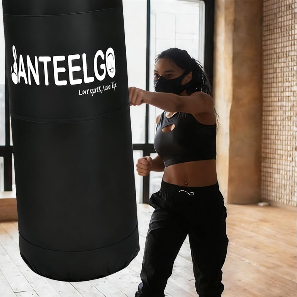 Sacco da Boxe Professionale per Adulti: JanTeelGO 120cm Non Riempito Sacco da Box Kit con Soffitto Pesante & Catena in Acciaio - Sacco da Box per MMA, Kickboxing, Muay Thai,Karate