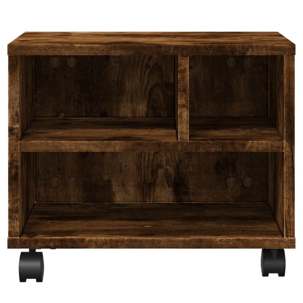Druckerständer mit Rollen aus Räuchereiche Holzwerkstoff 41x32x34,5 cm mobiler Druckerwagen mit Ablage und Organizer für Büro, Homeoffice, Arbeitszimmer, platzsparend und stabil