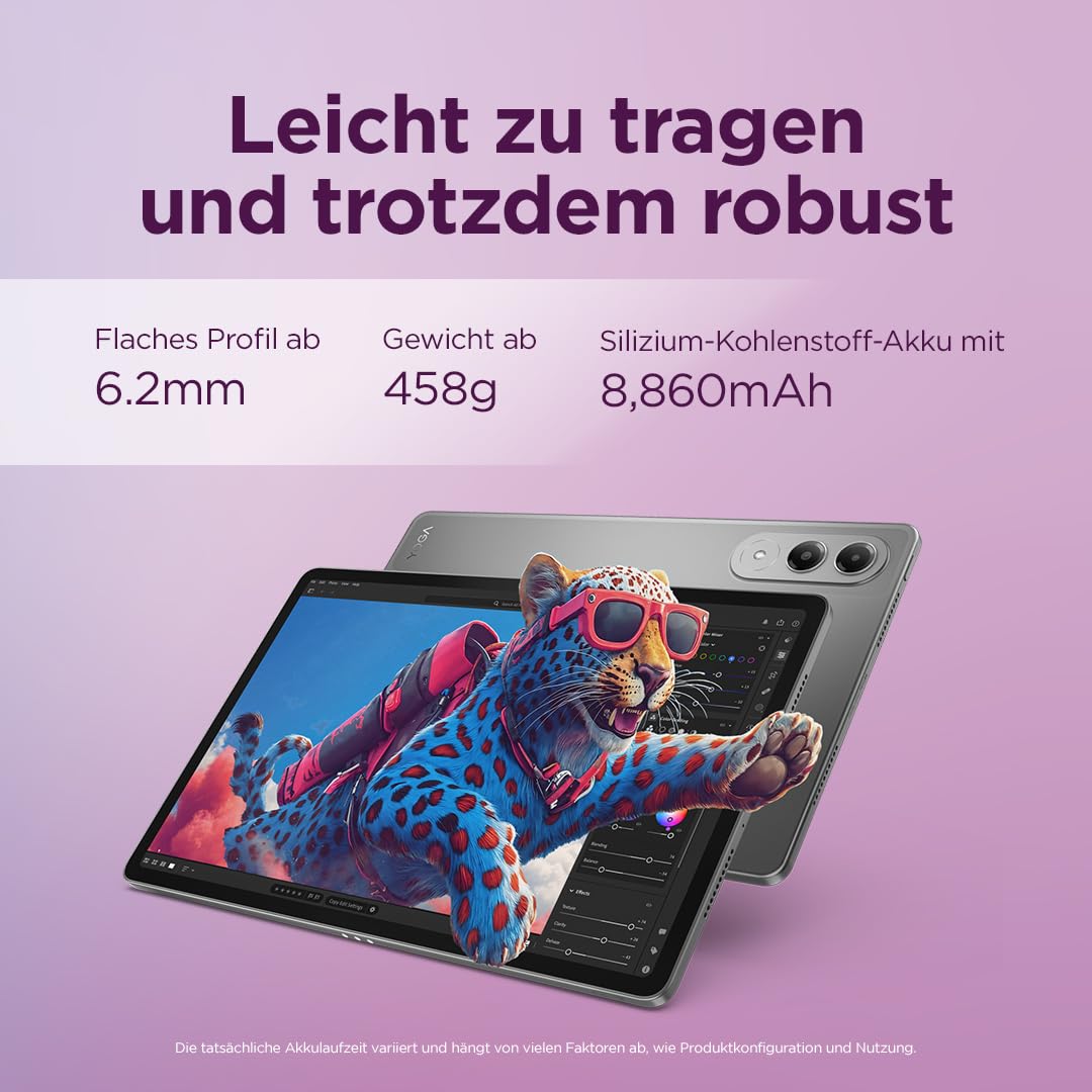 Lenovo Yoga Tab Tablet | 11.1" 3.2K LTPS Display | 16:10 | Qualcomm Snapdragon 8 Gen 3 | 12GB RAM | 256GB Speicher | Qualcomm Adreno 750 Grafik | Android 15 | Luna Grau | Inkl. Lenovo Tab Pen Pro