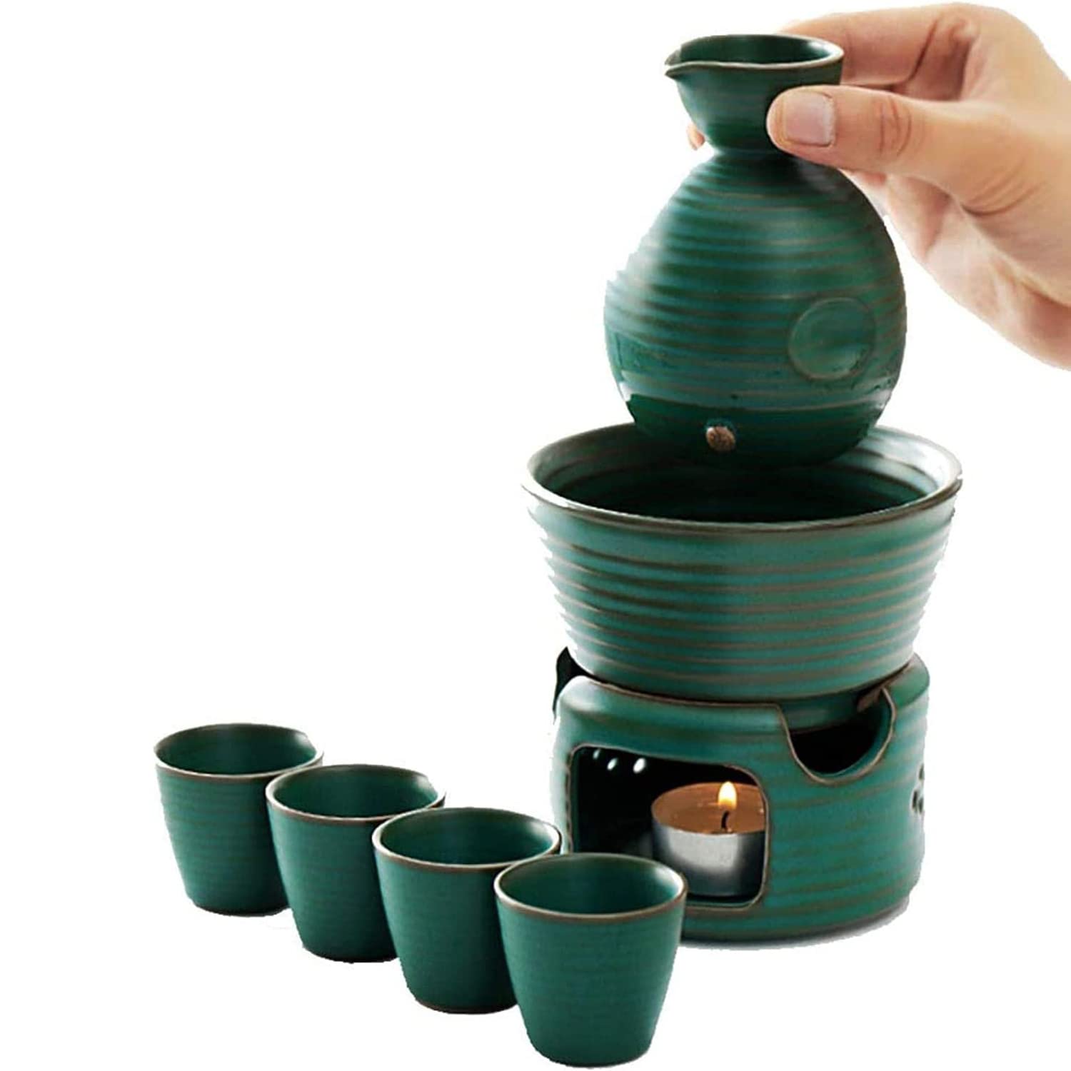 Juego de sake con calentador ZEMMAL y estufa para sake cálido o té