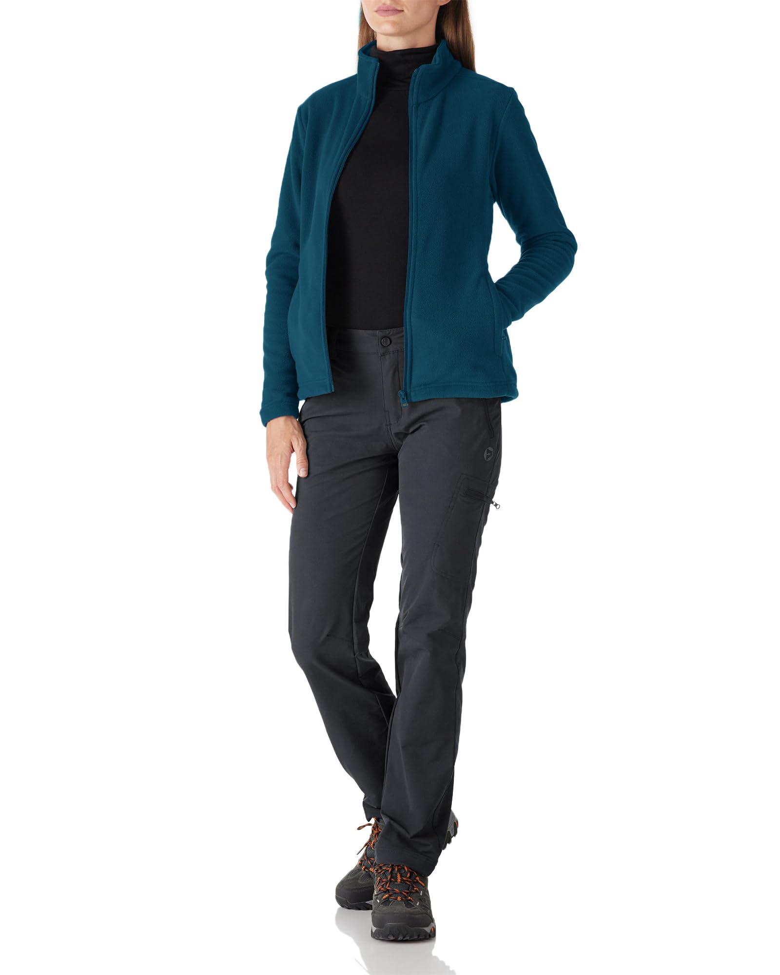Outdoor Ventures Veste polaire pour femme avec fermeture éclair sur toute la longueur, col montant pour femme - Veste polaire légère - Électricité antistatique