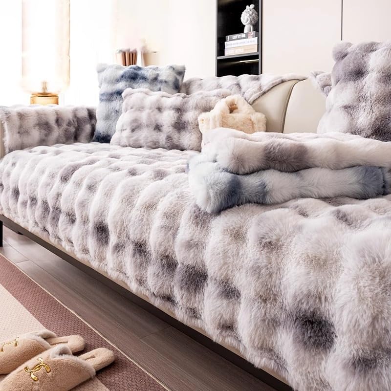 Housse de canapé en peluche de lapin au design dégradé chic pour salon moderne - 4