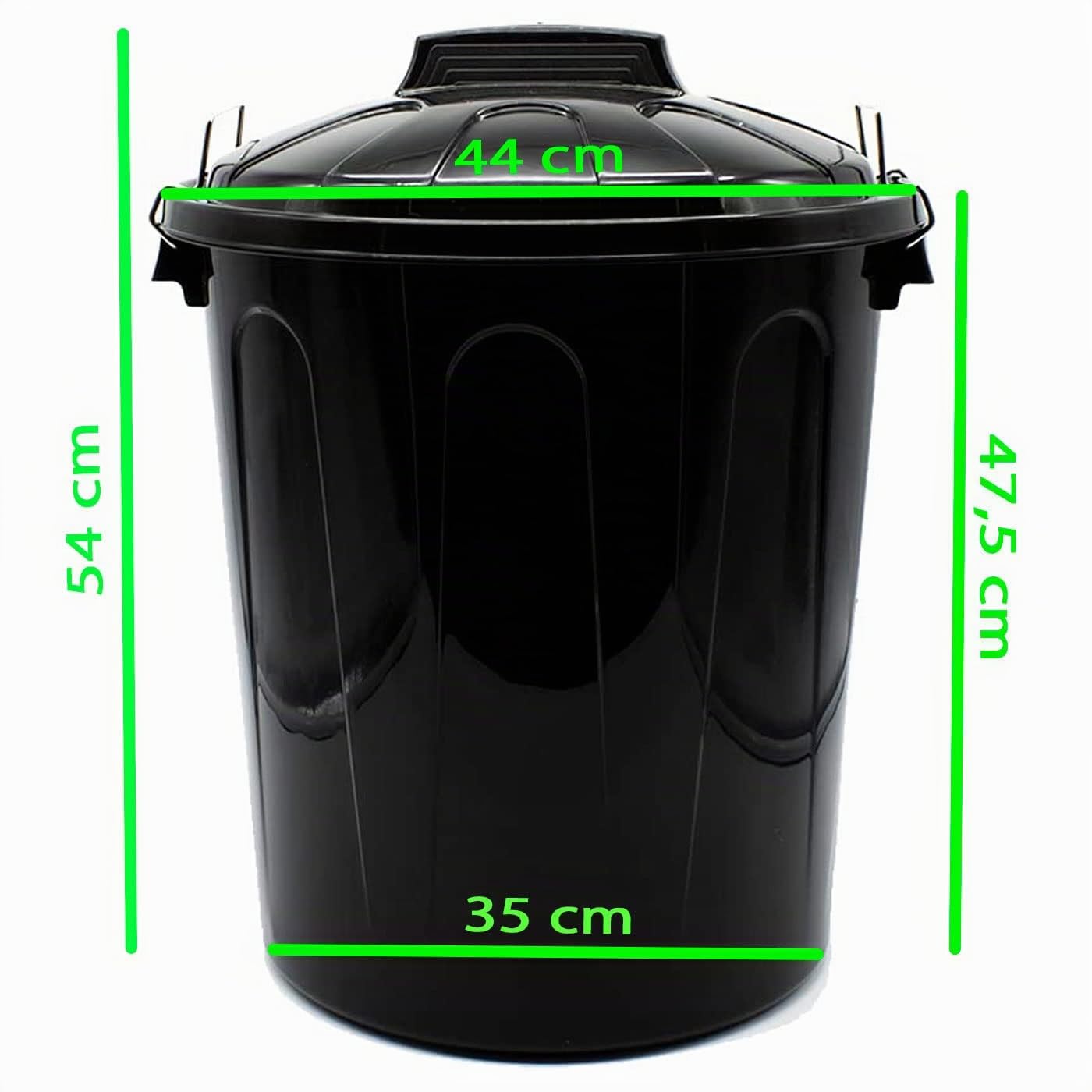 Acan Tradineur - Poubelle avec couvercle et poignées métalliques, conteneur de déchets en plastique, poubelle, recyclage, industriel, fabriqué en Espagne (Noir, 51 litres)