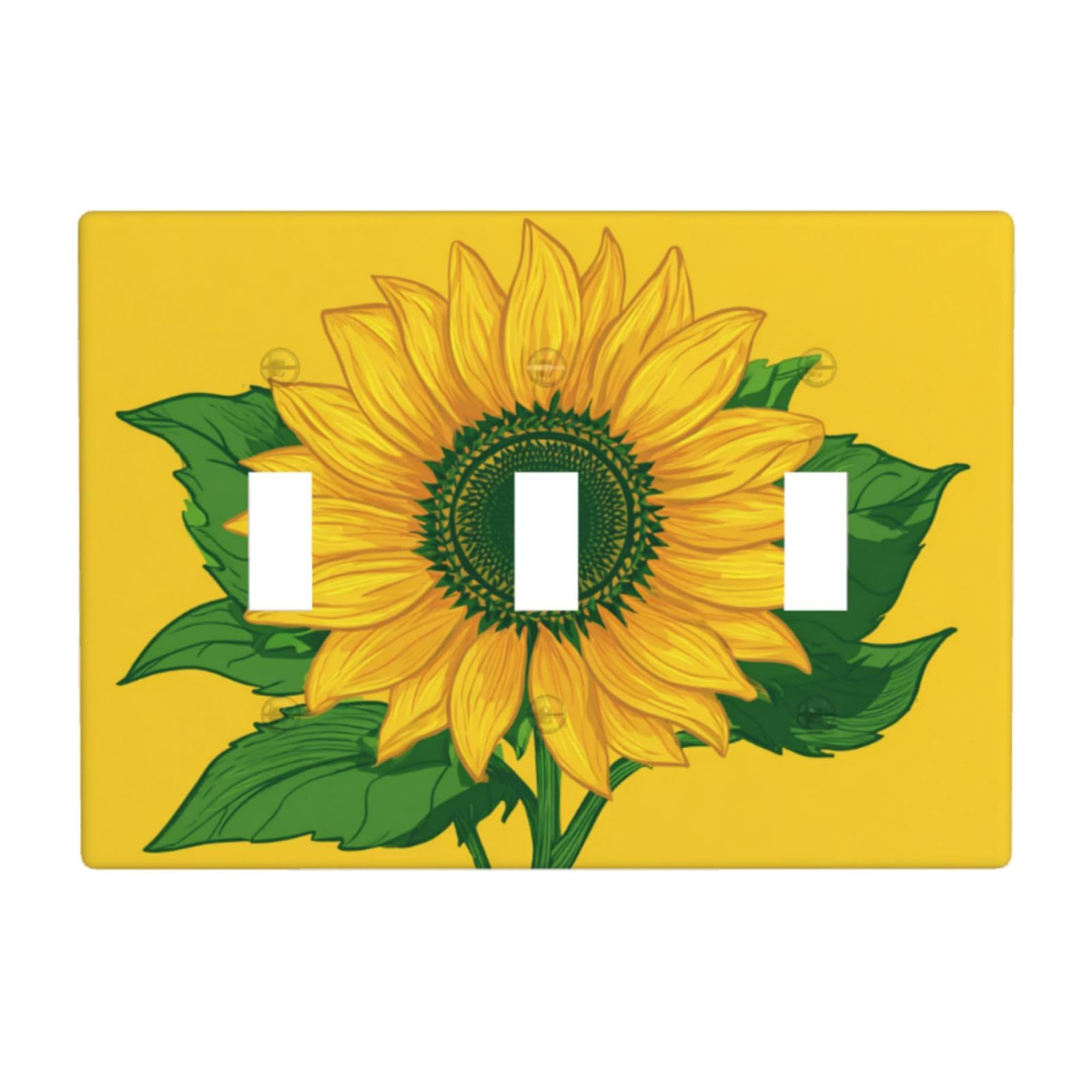Sunflower with Yellow Petals Green Leaves Light Switch Covers 3 Gang Triple Toggle Wall Plate Switchplate Electrical Faceplate for Bathroom Kitchen Bedroom Decor