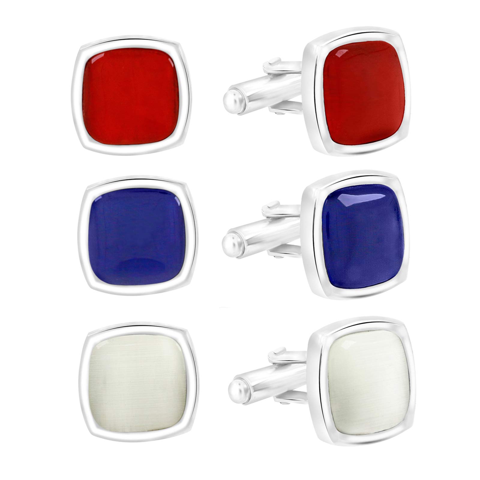 Black Blue Red Brass Formal Cufflinks Combo Pack Of 3 Sets For Boys Men's Gift Box-image-9
