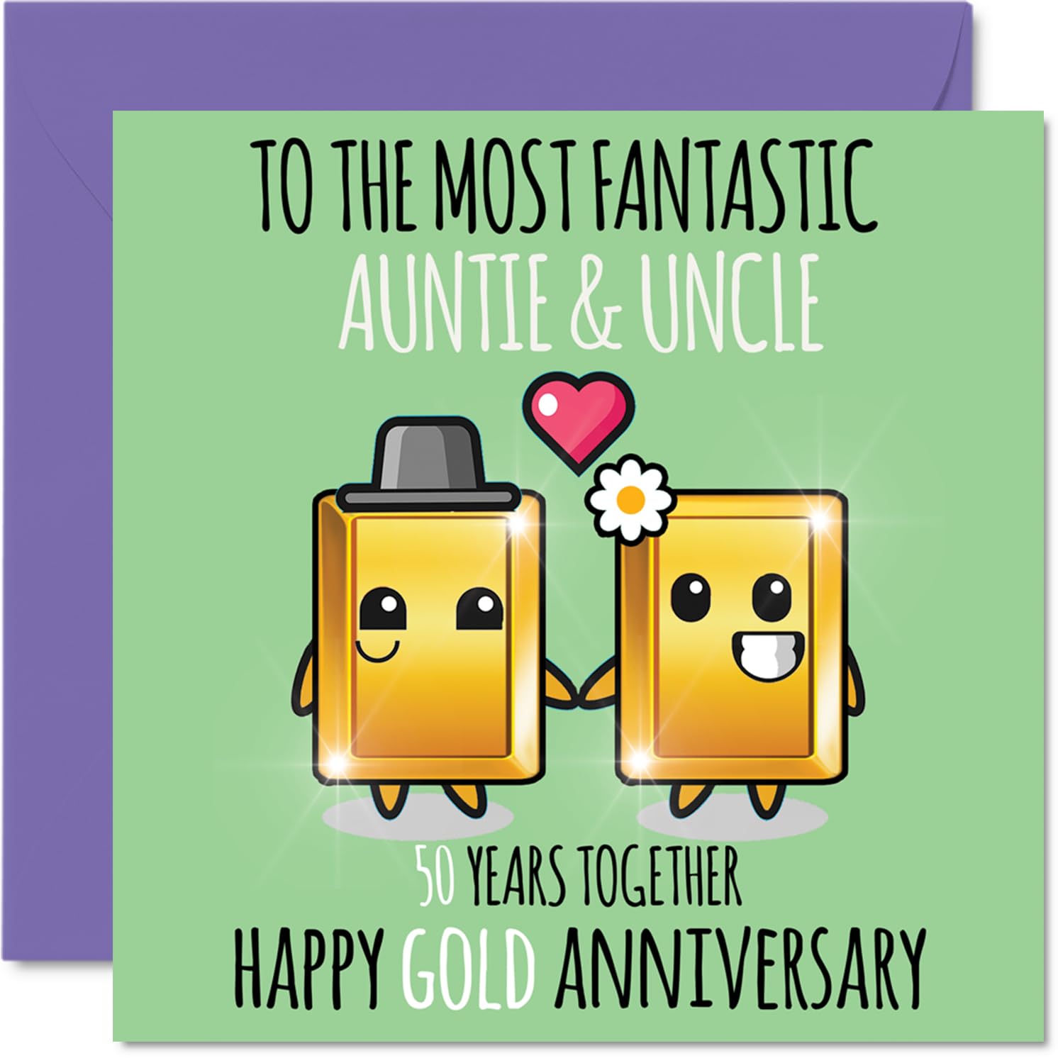 Cute Gold Anniversary Card for Auntie & Uncle - 50 Years Together - Happy 50th Wedding Anniversary Cards for Uncle Aunt, 145mm Greeting Cards Anniversaries