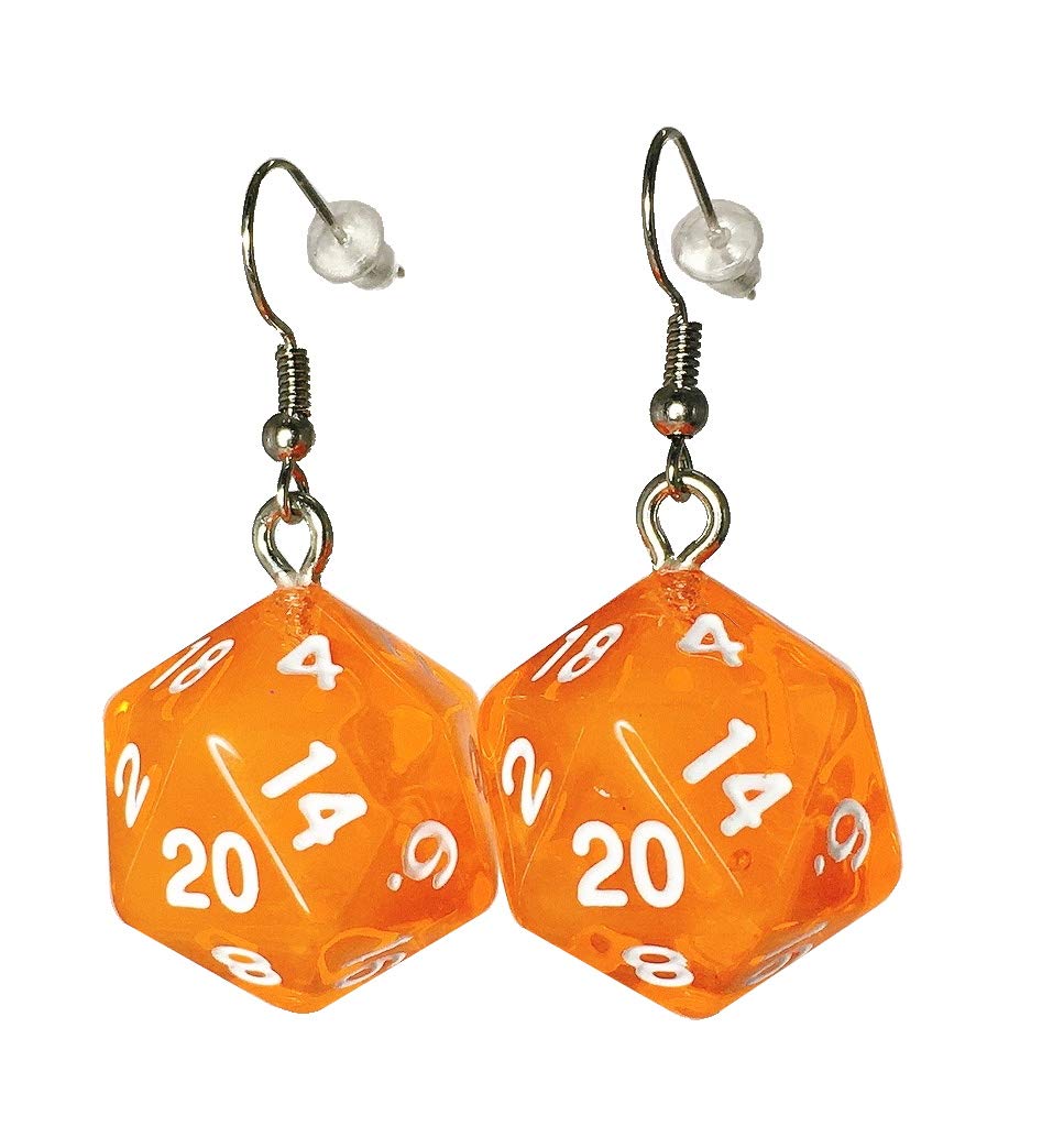 d20 20-Sided Polyhedral Dice Earrings - Hook with Earnuts Translucent
