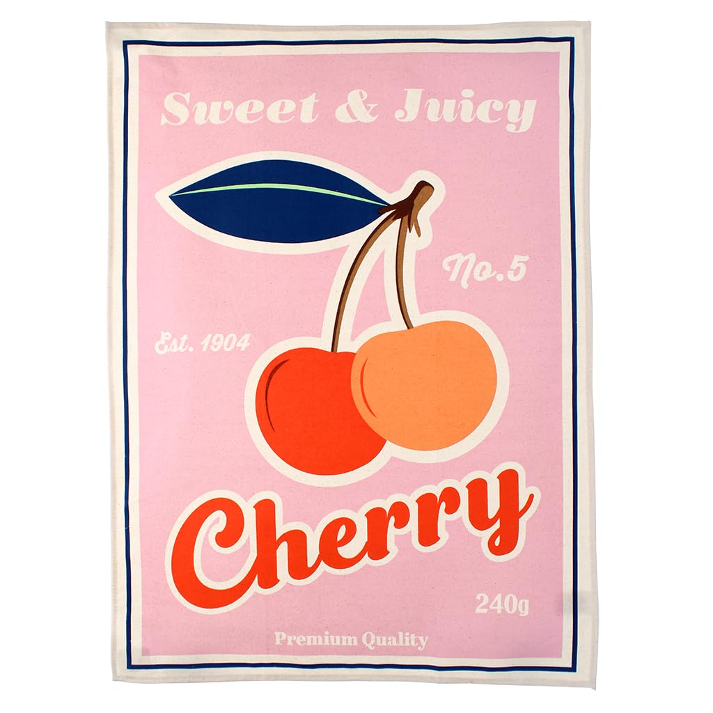 Cherry Pattern Cotton Tea Towel - 70 x 50cm - Brand New