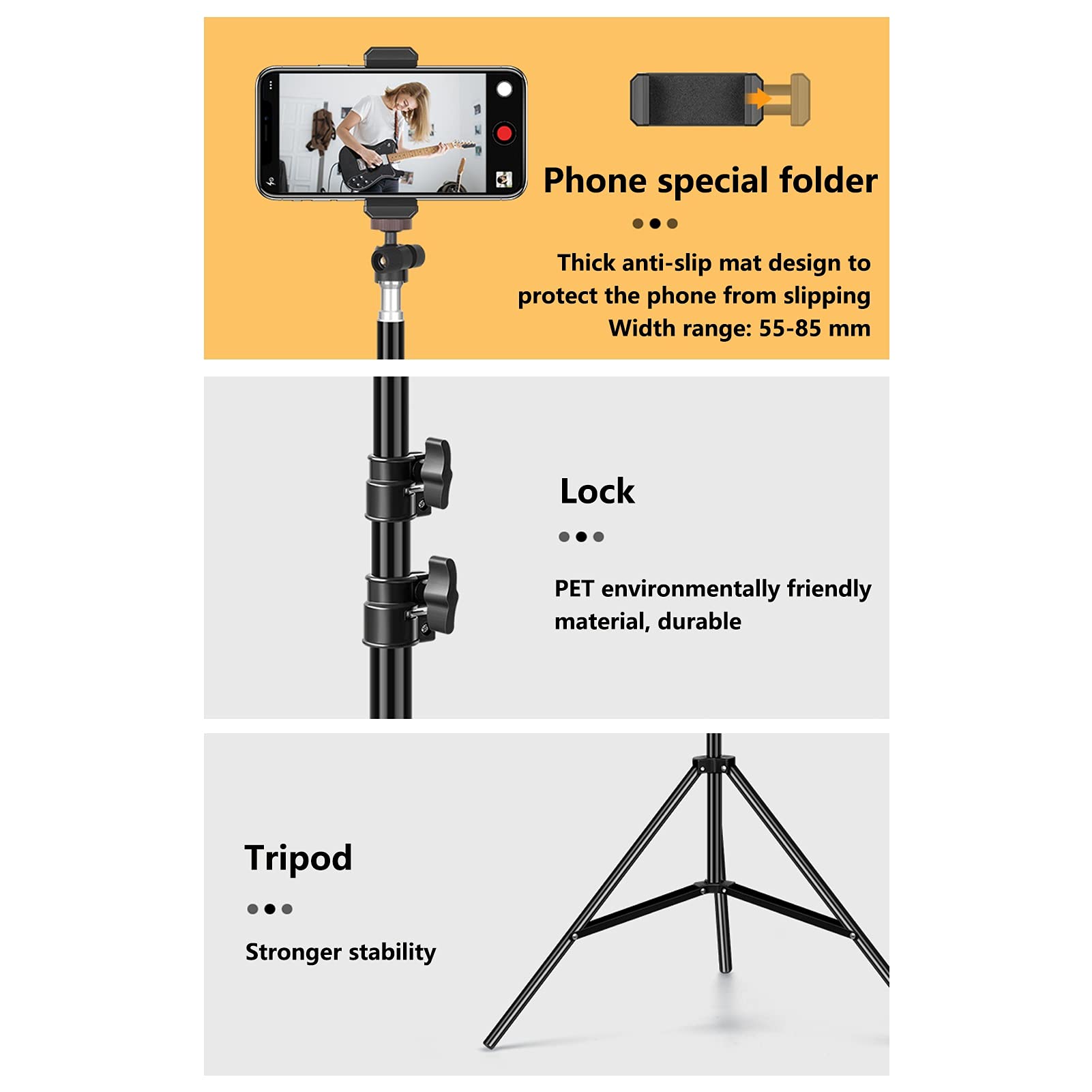 Treppiede con luce di riempimento per selfie, luce per fotografia ad anello dimmerabile con 3 modalità colore, supporto per telefono cellulare per video, trucco (dimensioni : 26 cm di luce) (32 cm