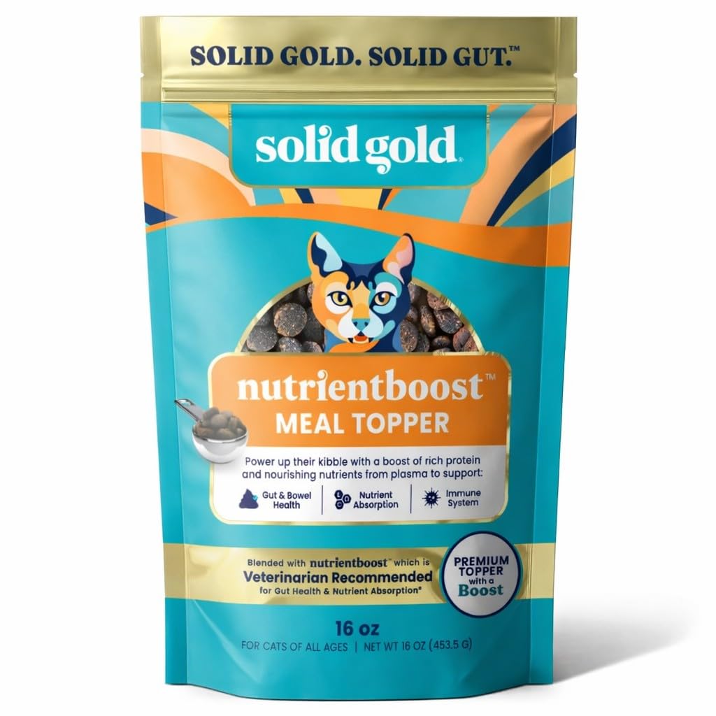 Solid Gold NutrientBoost™ Cat Food Toppers for Cats - High Protein Meal Topper & Crunchy Cat Treats for Indoor Cats w/Vitamins, Minerals & Amino Acids for Gut Health & Immune Support - All Ages - 1lb