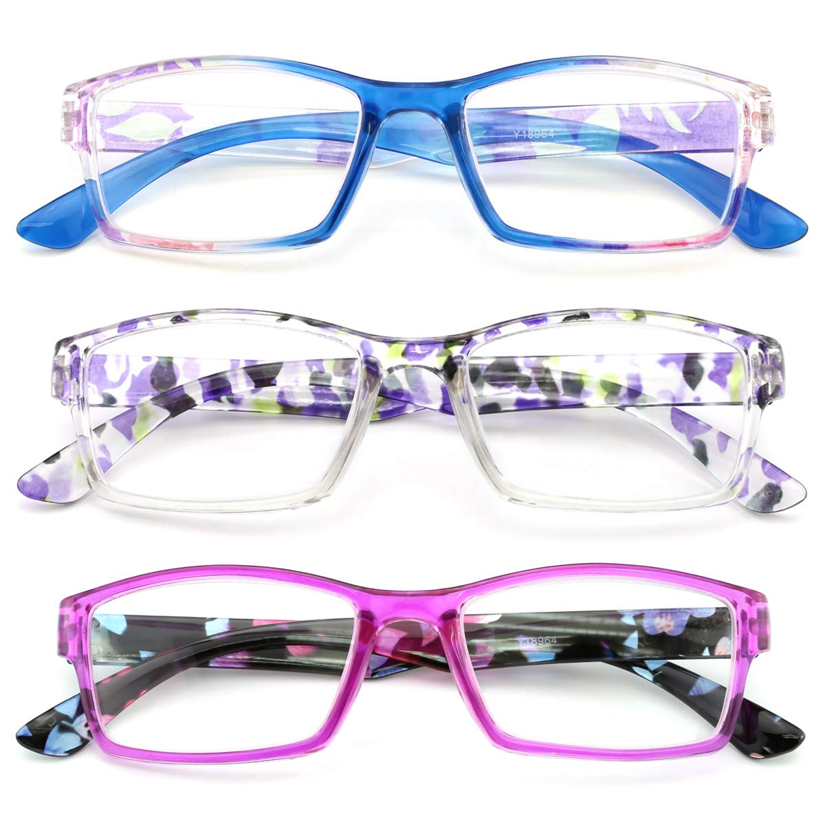 Mimoeye 3 Packs Ladies Women Reading Glasses Spring Hinge Pattern Design Readers