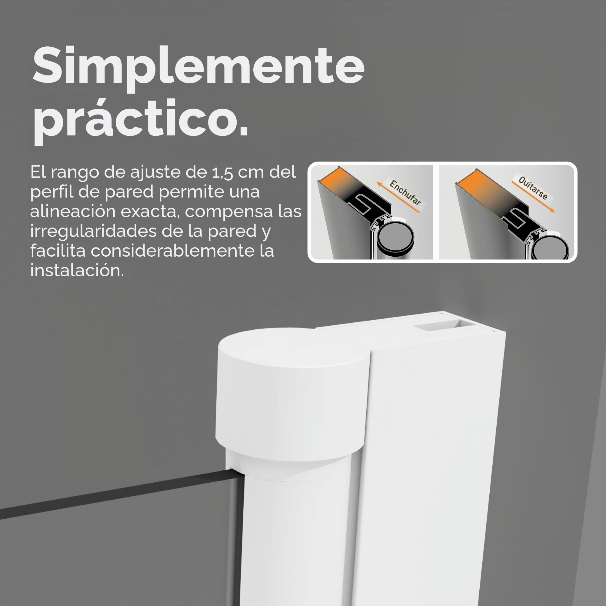 MARWELL White Lines - Mampara de ducha plegable para bañera (100 x 140 cm, 2 piezas, color blanco mate), mampara de ducha de vidrio templado de seguridad de 4 mm de grosor