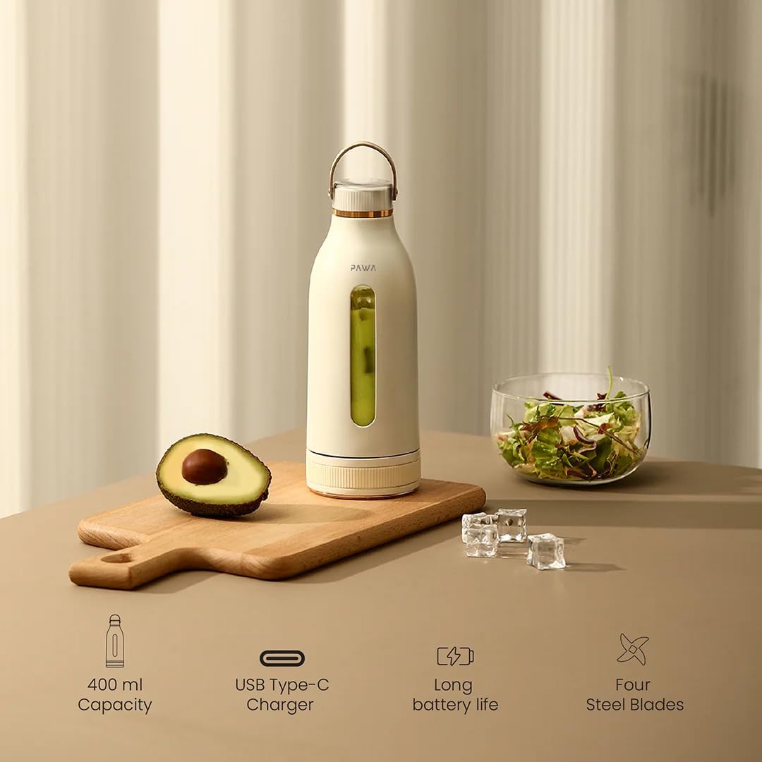 Pawa Fusion Portable blender 400ml, Wireless Portable Blender, Personal Size and Hand Size Blender, Electric Juicer Blender, USB Rechargeable Blender